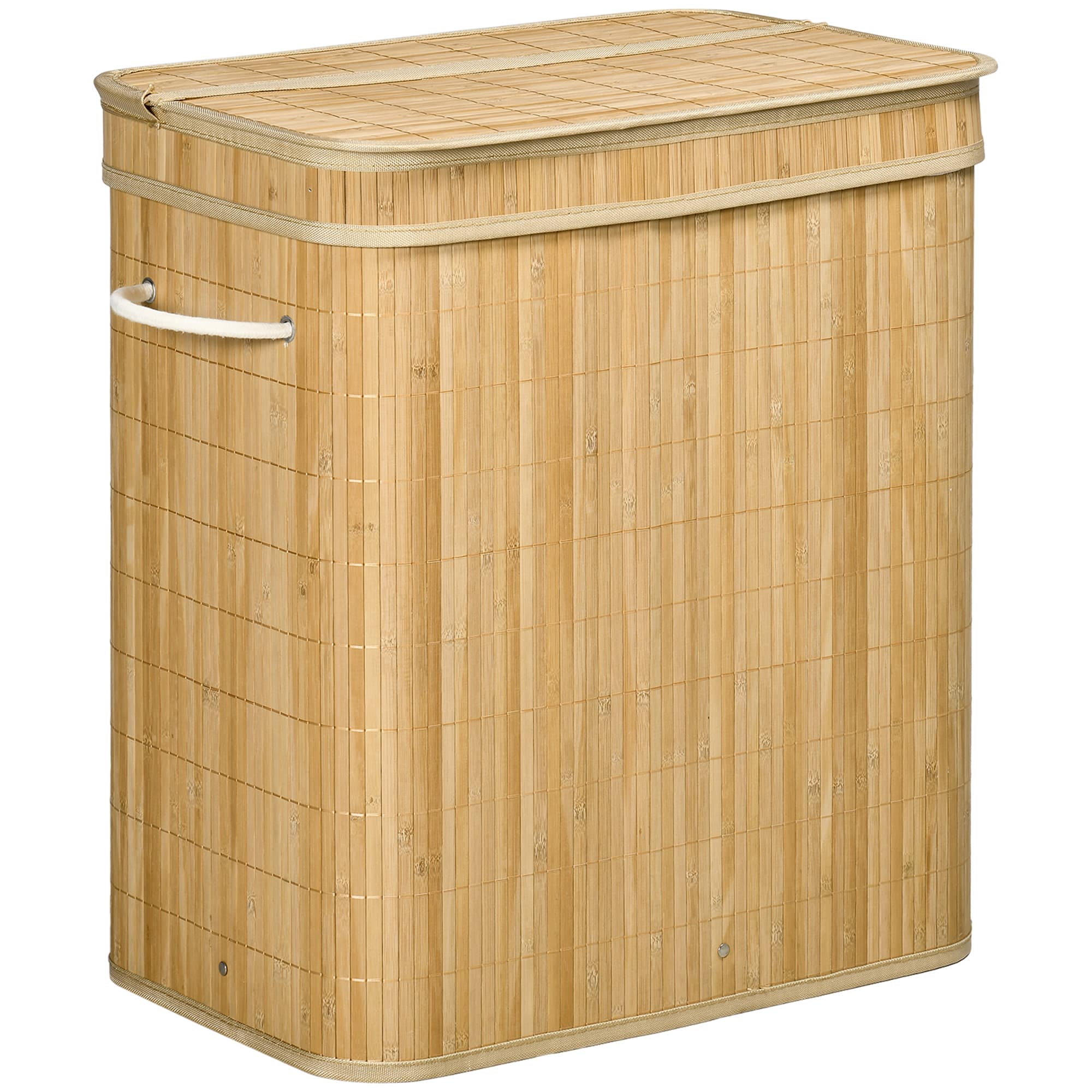 HOMCOM Panier à Linge Bambou 90L Couvercle Poignées 2 Sections Sac Amovible 54,2x35,2x59,5cm Aosom France