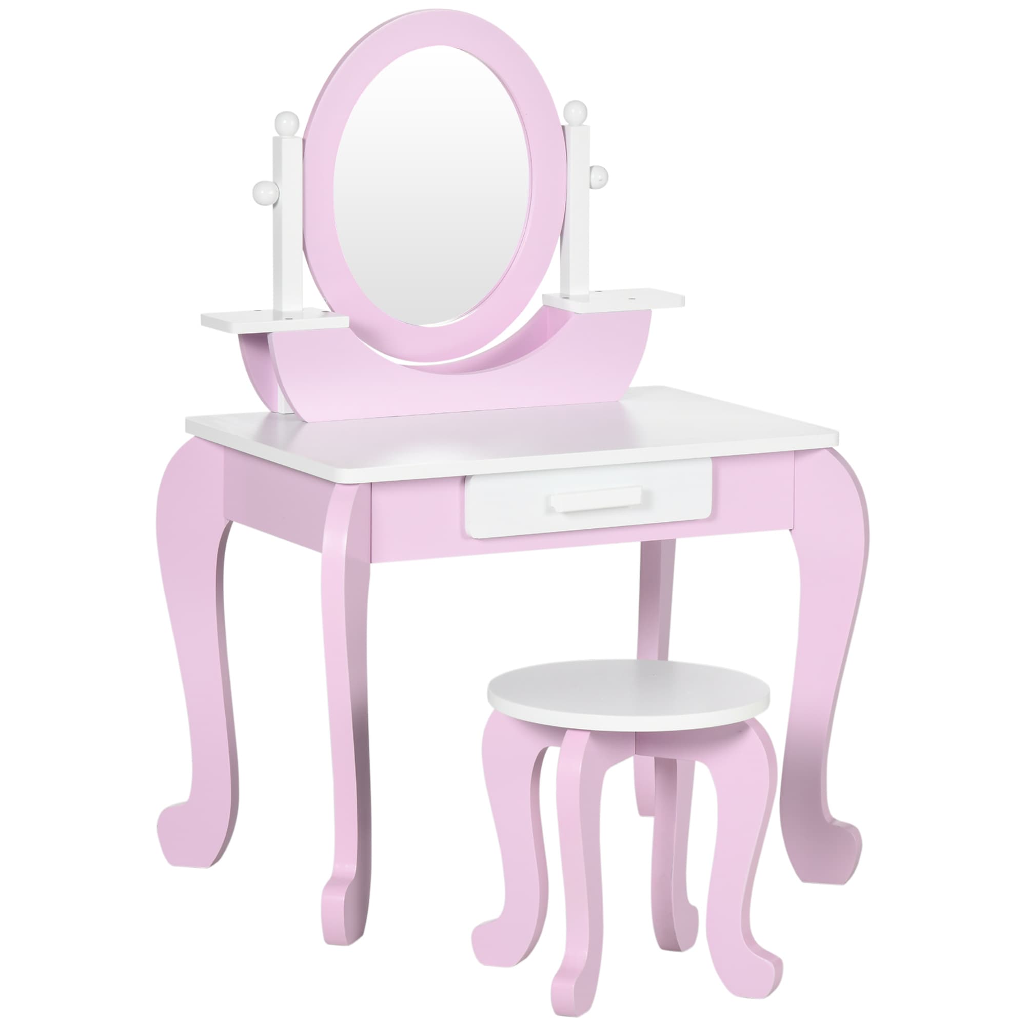 ZONEKIZ Coiffeuse enfant table de maquillage avec tabouret miroir et tiroir 65,5 x 46 x 93 cm bicolore rose et blanc Aosom France
