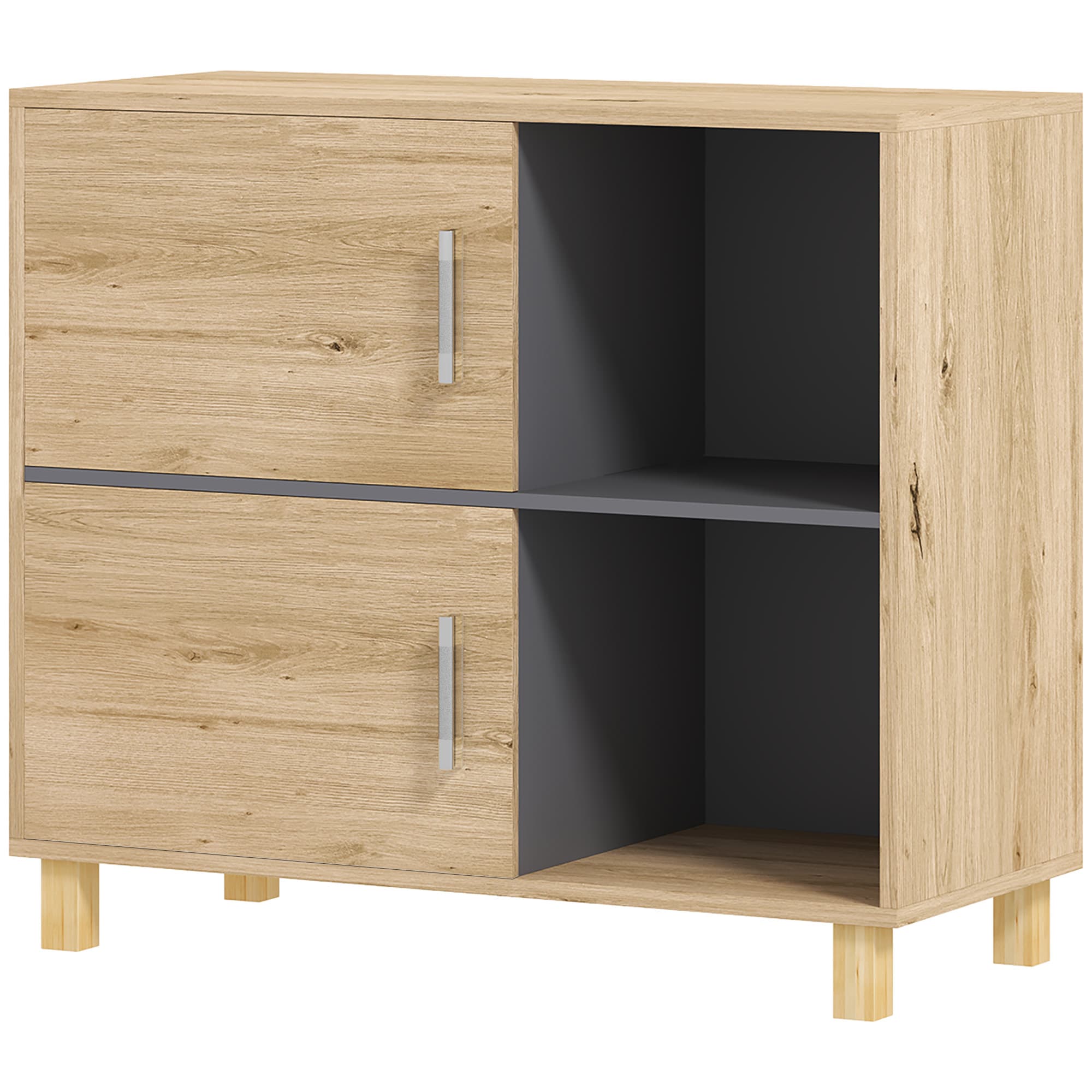 HOMCOM Meuble de salle de bain, meuble de rangement avec compartiments ouverts et placard, dim. 80 x 35 x 70 cm, bois naturel