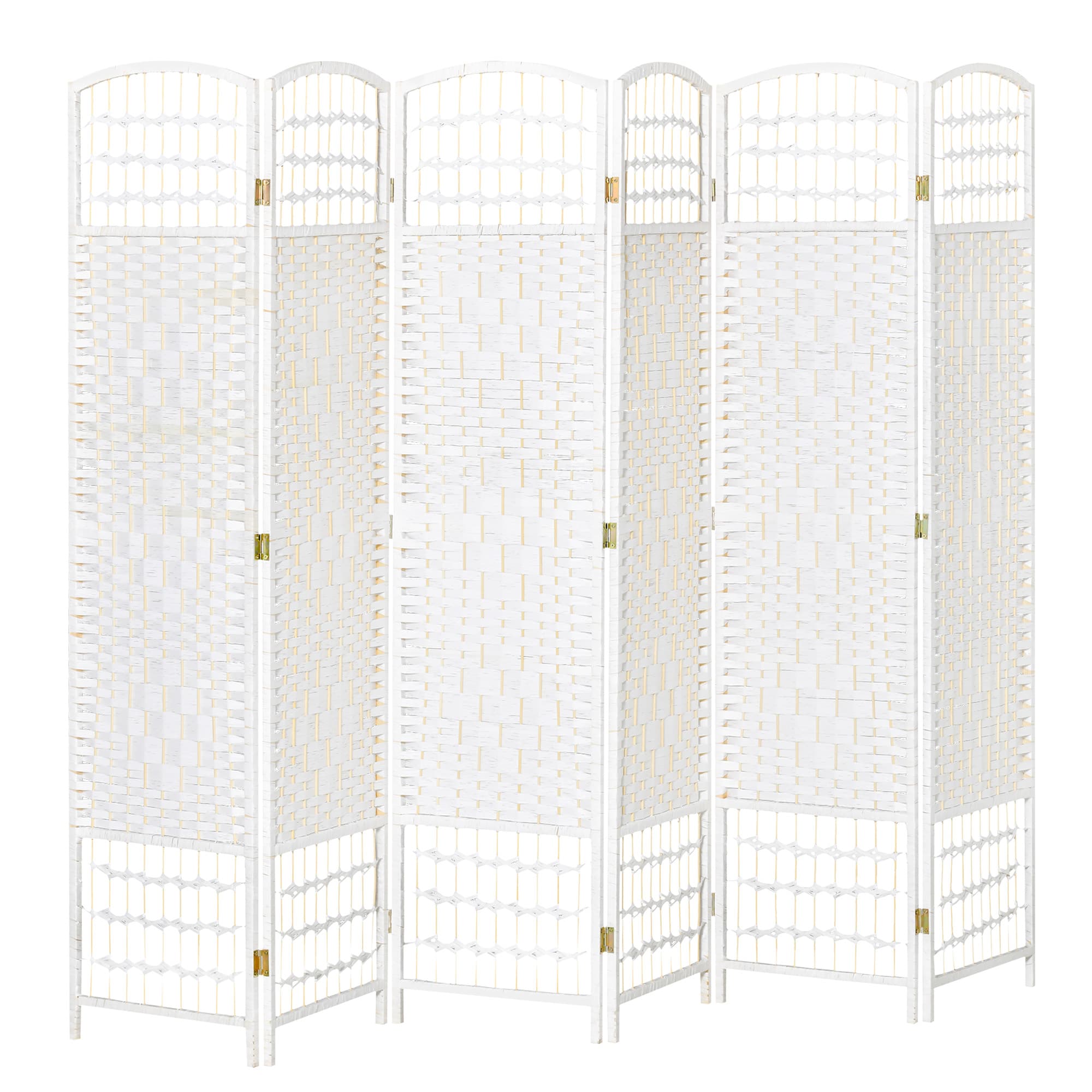 HOMCOM Paravent intérieur séparateur de pièce 6 Panneaux Pliables 242L x 170H cm Bois de peuplier Bambou Fibres de Papier tressée Blanc Paille