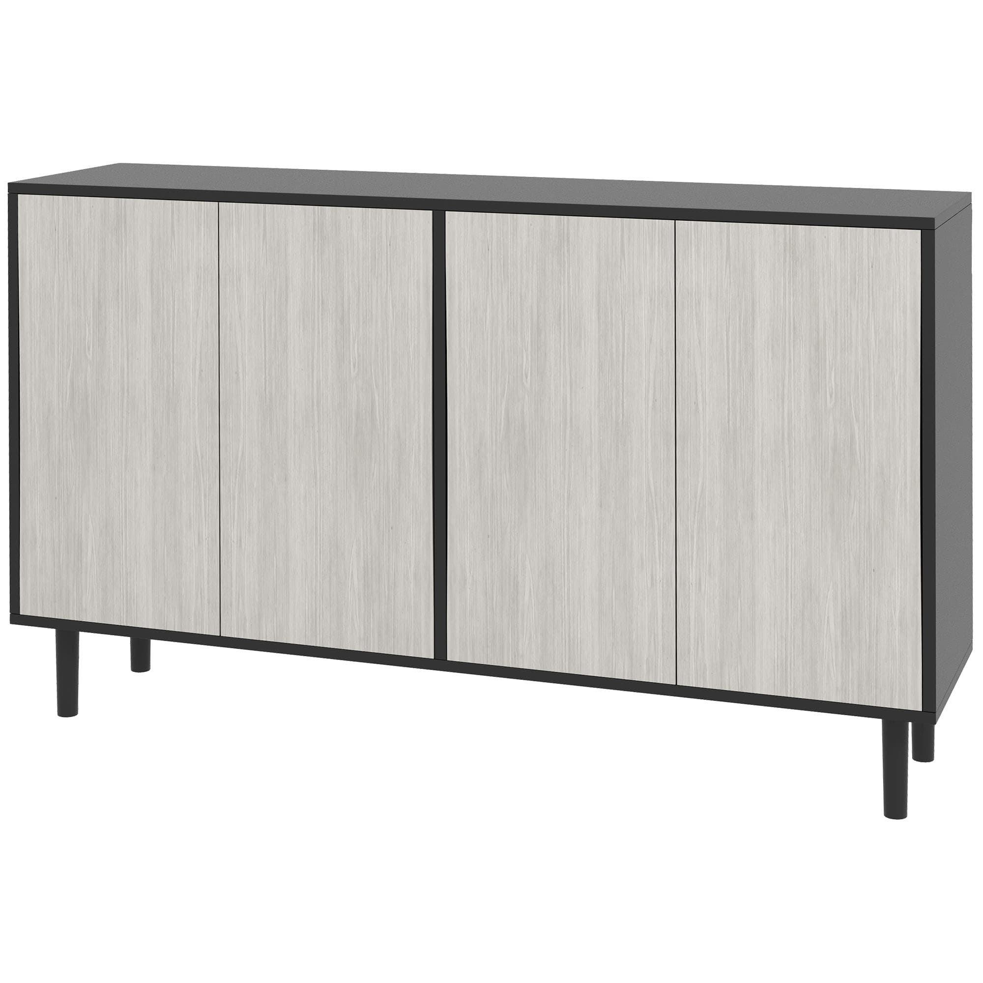 HOMCOM Buffet de cuisine meuble de rangement 2 placards avec étagères réglables, 121 x 37 x 75 cm, noir et aspect bois gris