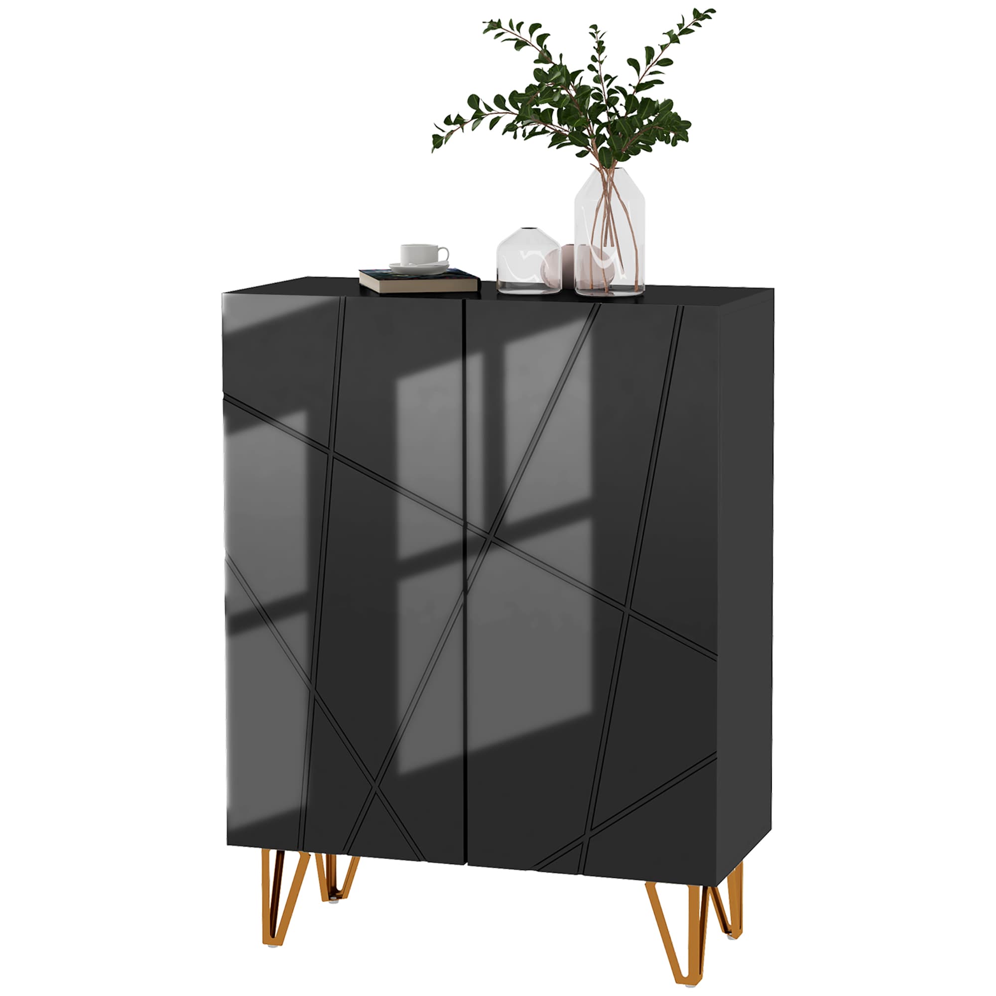 HOMCOM Meuble à chaussures meuble de rangement à chaussures 2 portes étagères réglables 72 x 31,5 x 95 cm noir laqué