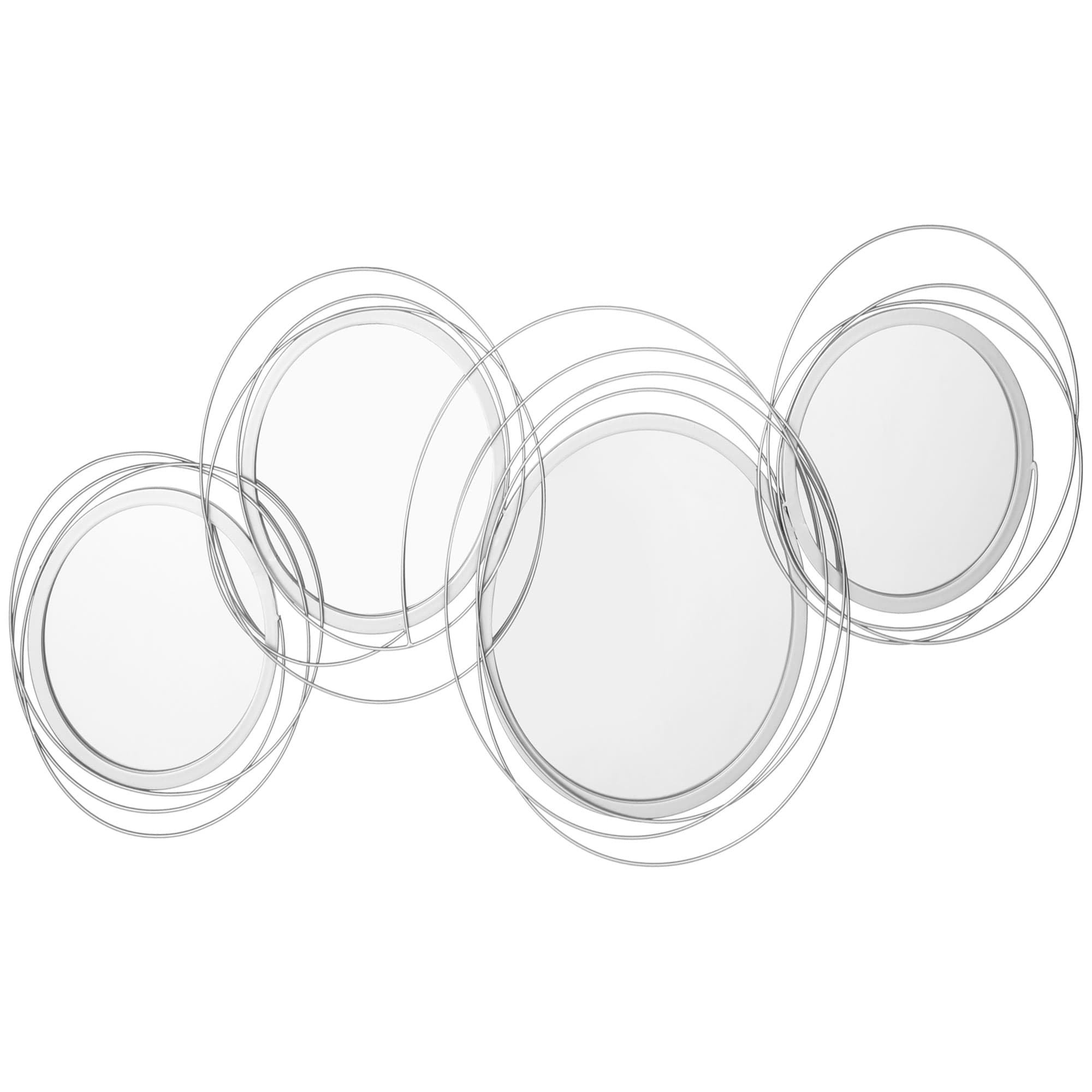 HOMCOM Ensemble de 4 miroirs ronds en métal argenté 107 x 56 cm