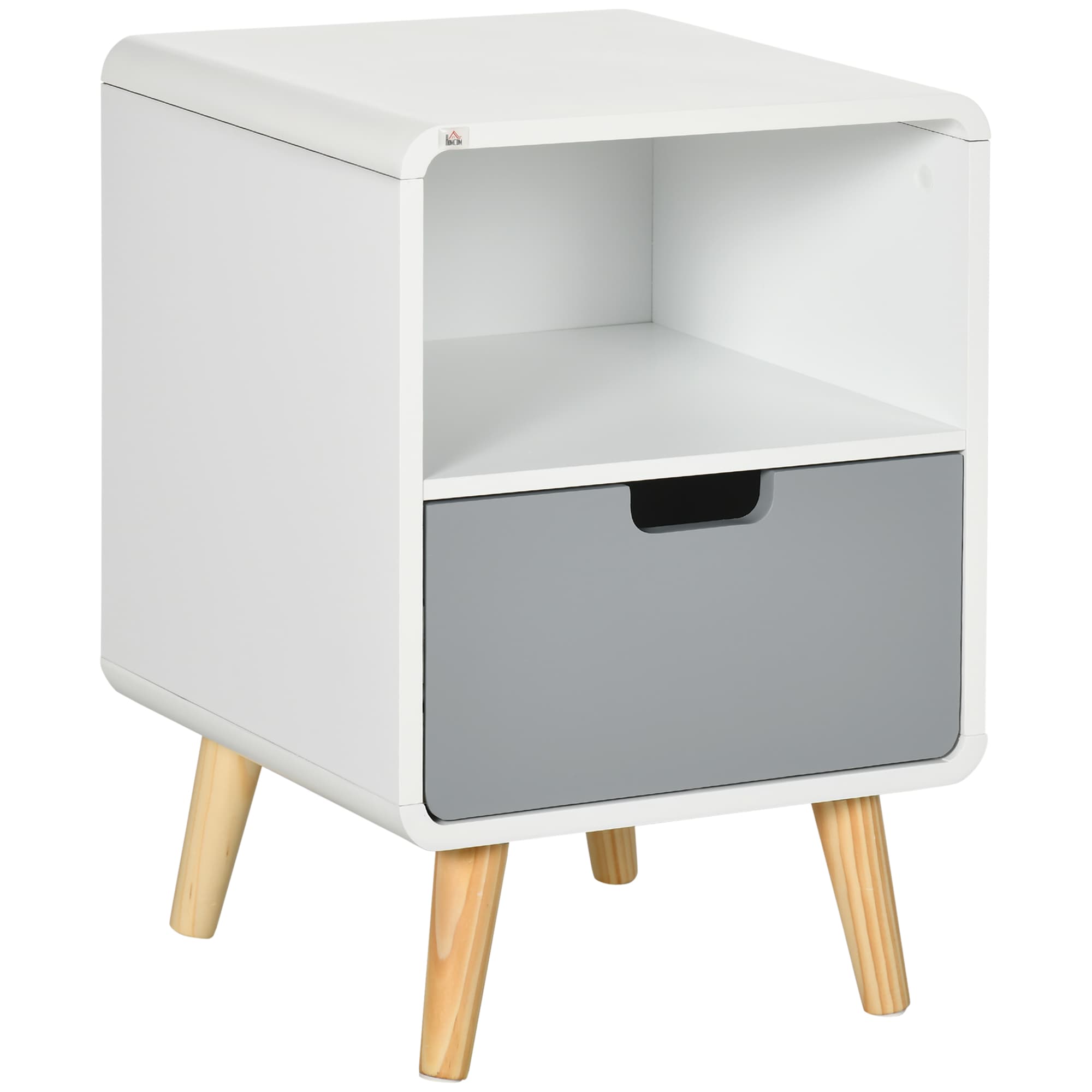 HOMCOM Chevet Scandinave Tiroir Niche Pin MDF Blanc Bleu Gris 40x38x58cm Aosom France