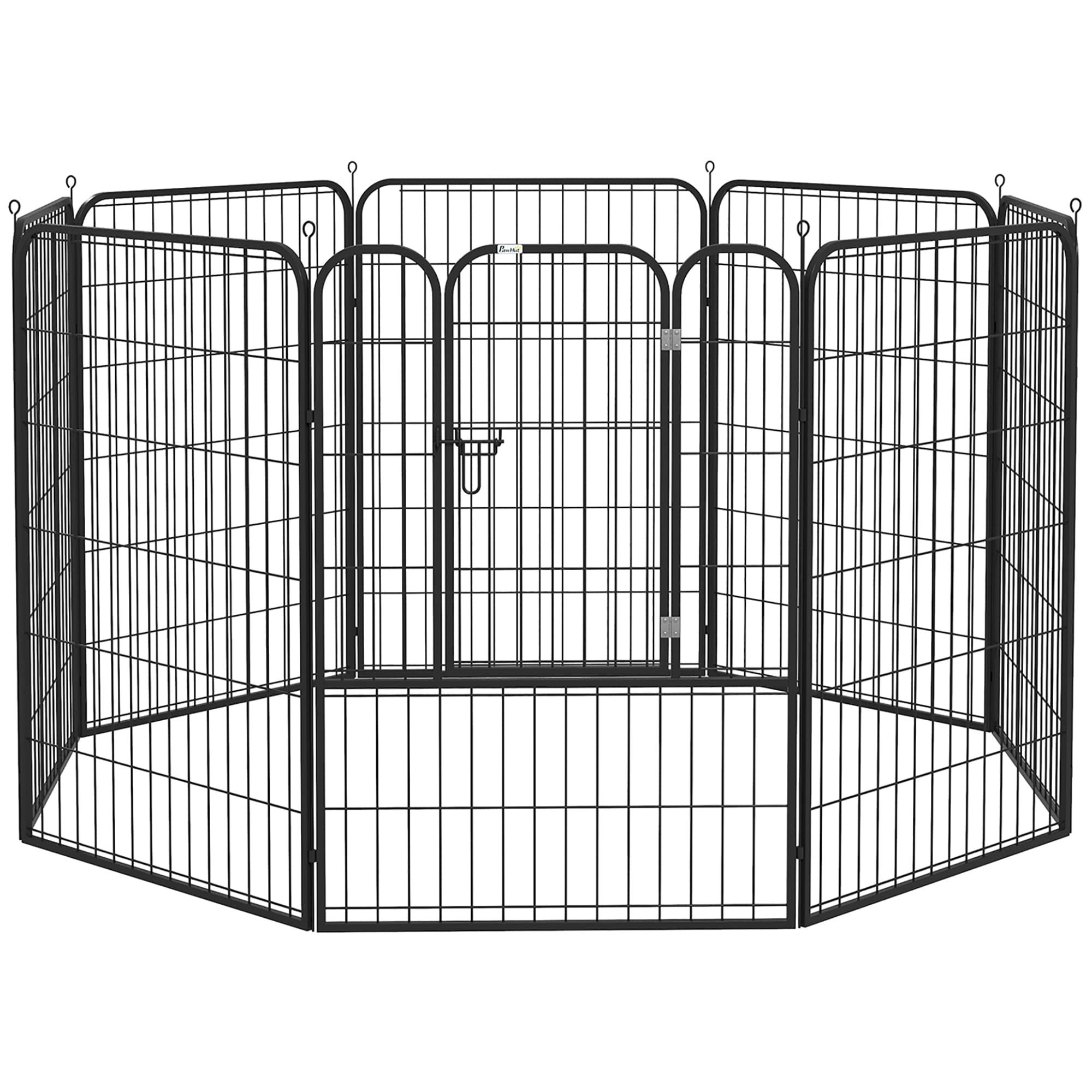 PawHut Luxe parc enclos modulable acier époxy 8 panneaux porte verrouillable pour chiens, lapins, rongeurs, petits animaux, 79x100cm noir