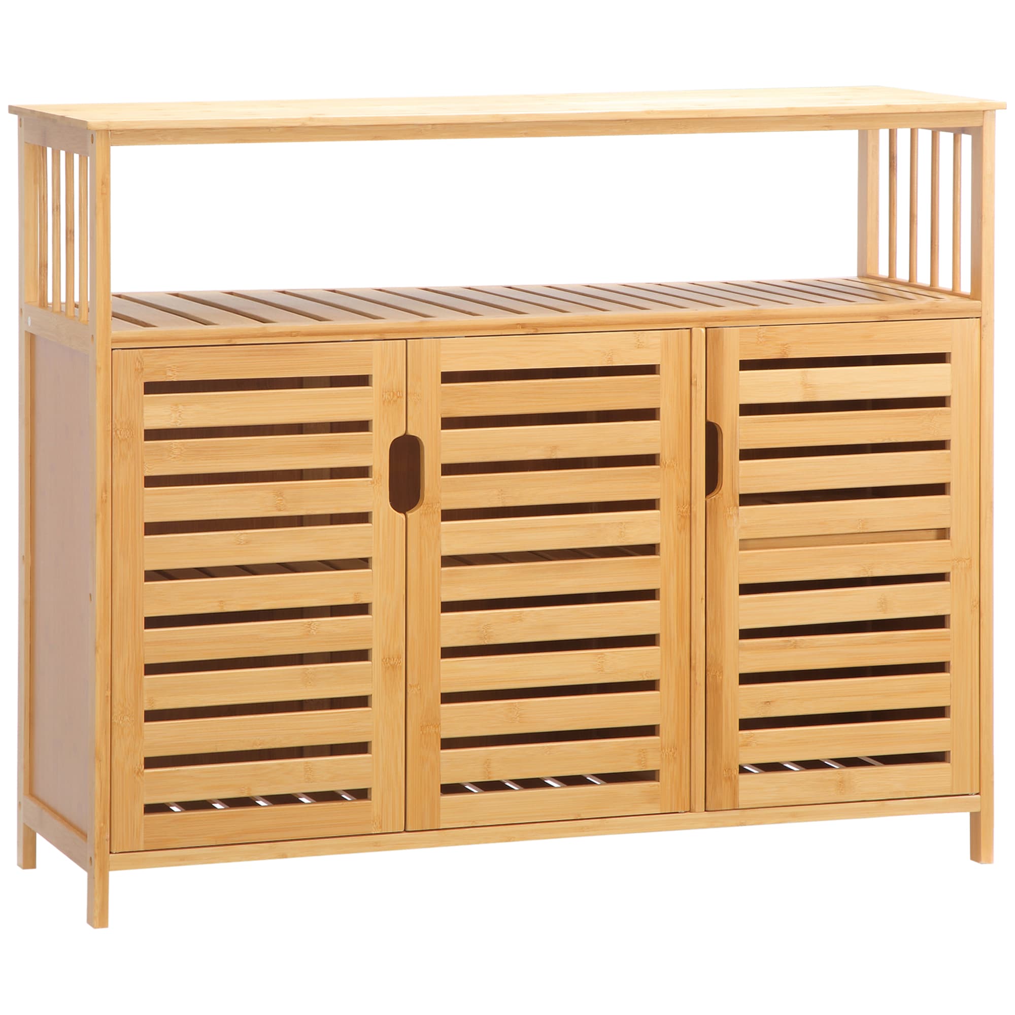HOMCOM Buffet meuble de rangement 3 portes ajourées et étagères en bambou 100 x 35 x 82 cm naturel