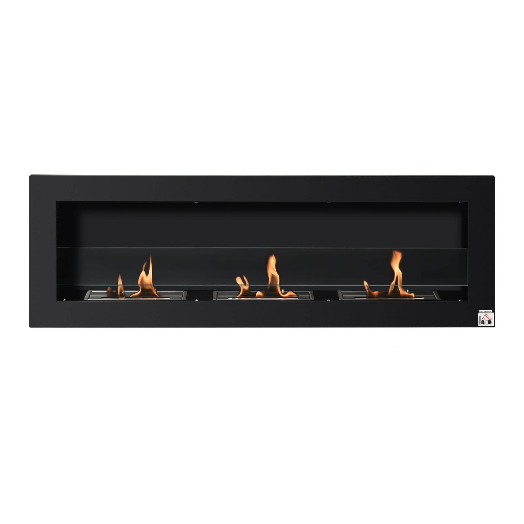 HOMCOM Cheminée bioéthanol insert cheminée encastrable 3 brûleurs 3 L au total, environ 3 h de durée de combustion 120L x 15l x 40H cm Aosom France