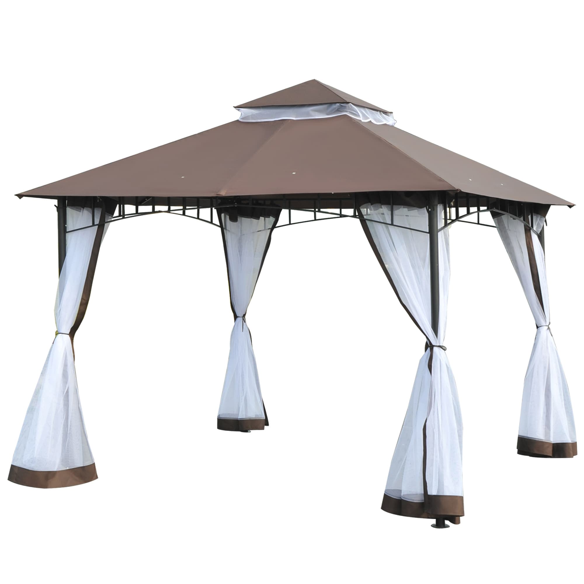 Outsunny Tonnelle Barnum Style Colonial Double Toit Toile Imperméable Moustiquaires Amovibles 3 x 3 x 2,7 m Chocolat et Blanc