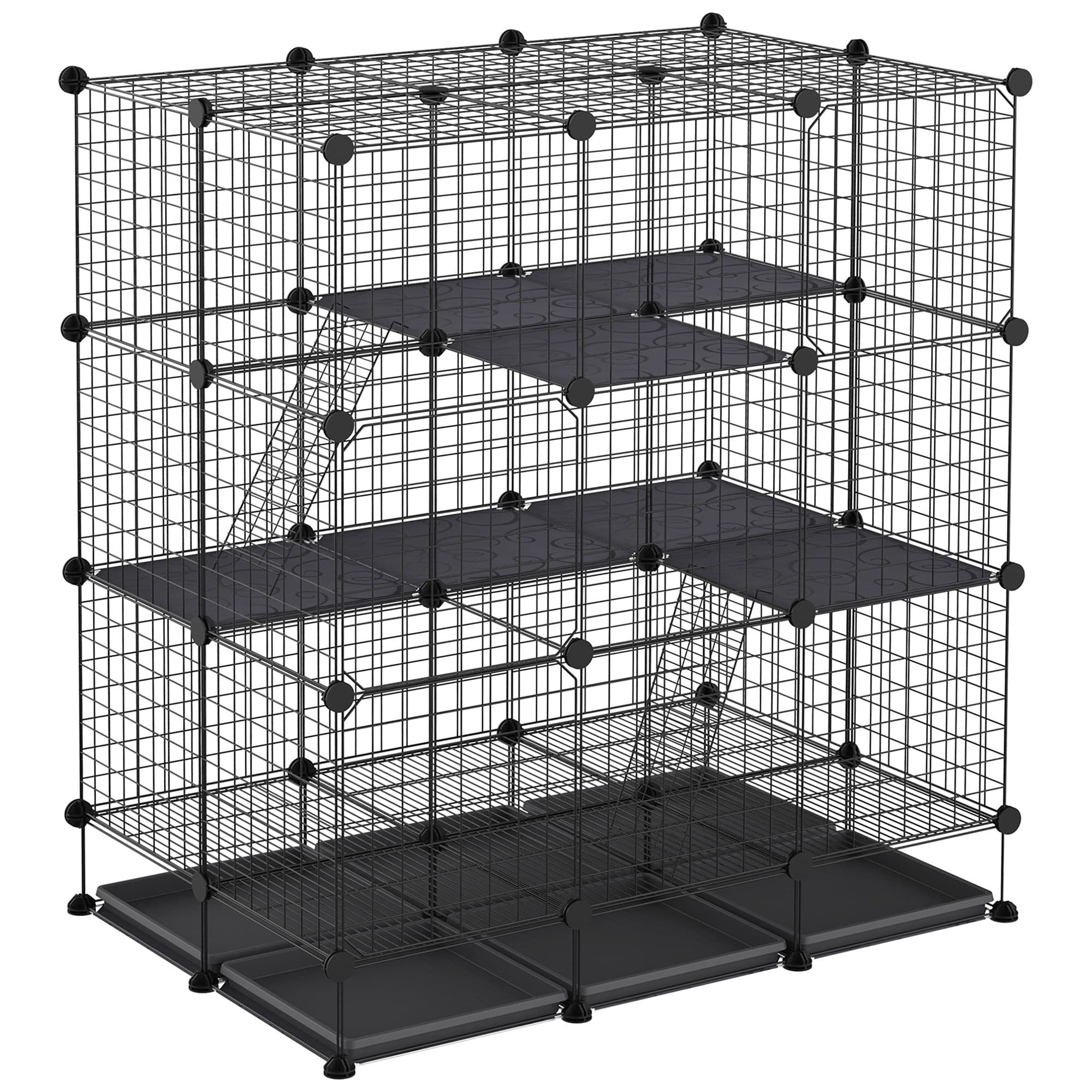 PawHut Cage parc enclos rongeurs modulable dim. L 111 x l 75 x H 119 cm 3 niveaux 4 portes fil métallique noir