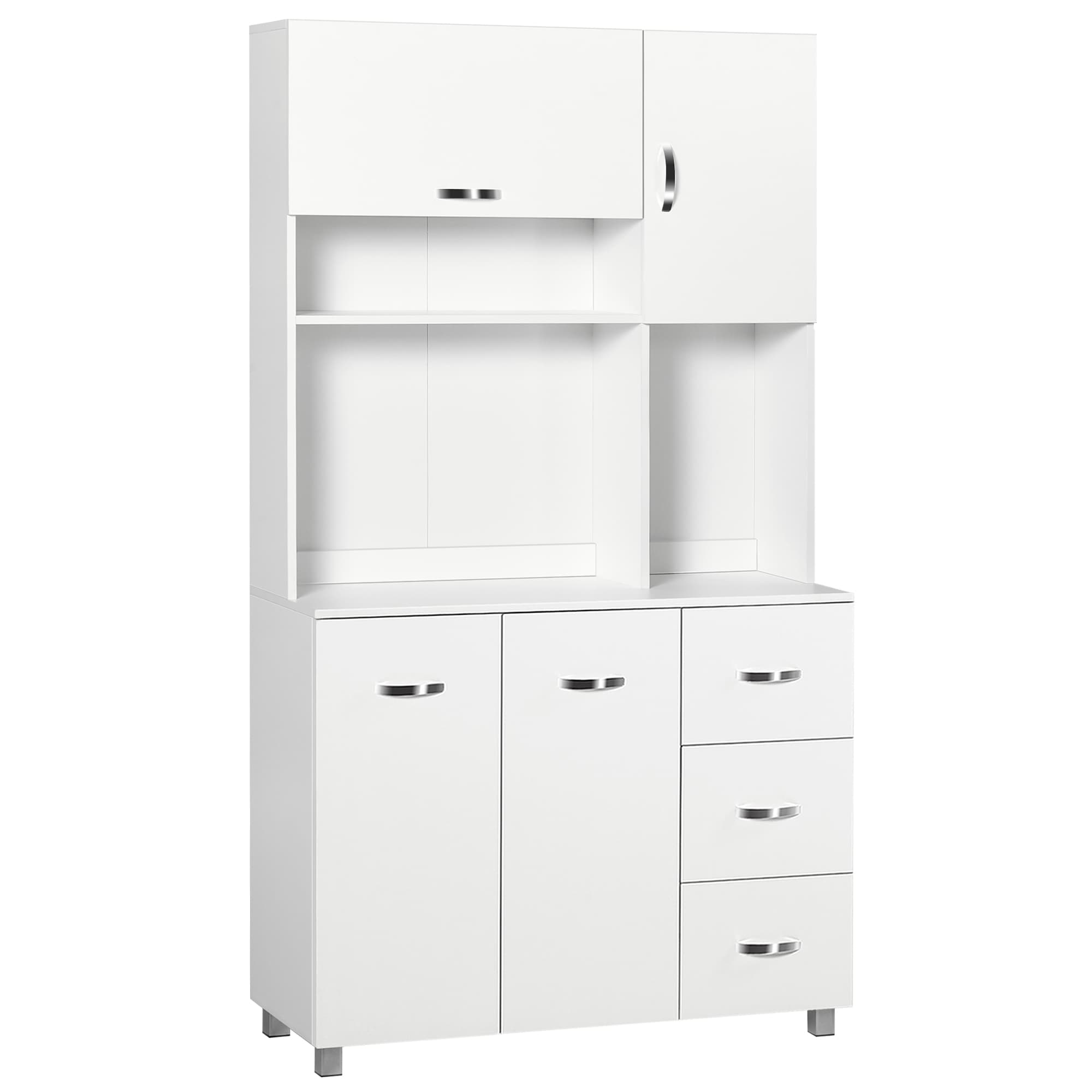 HOMCOM Armoire de cuisine multi-rangements 4 portes 3 tiroirs étagère + grand plateau 100L x 39l x 183H cm MDF blanc