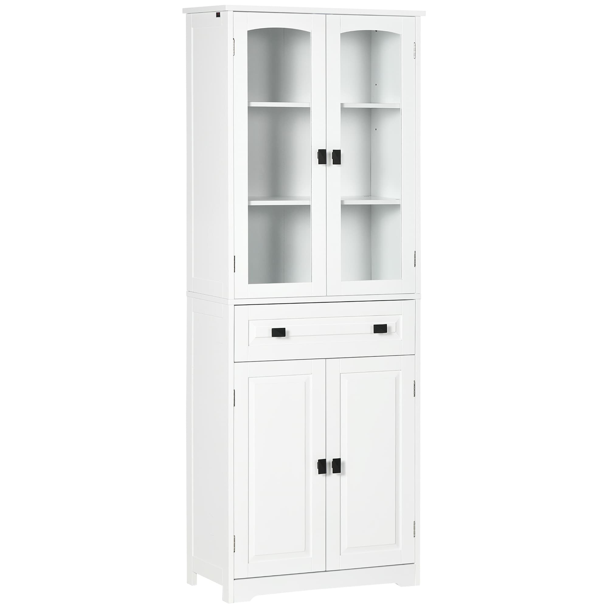 HOMCOM Buffet haut armoire de cuisine 4 portes dont 2 portes vitrées et 1 tiroir hauteur 160 cm avec étagères en bois blanc Aosom France