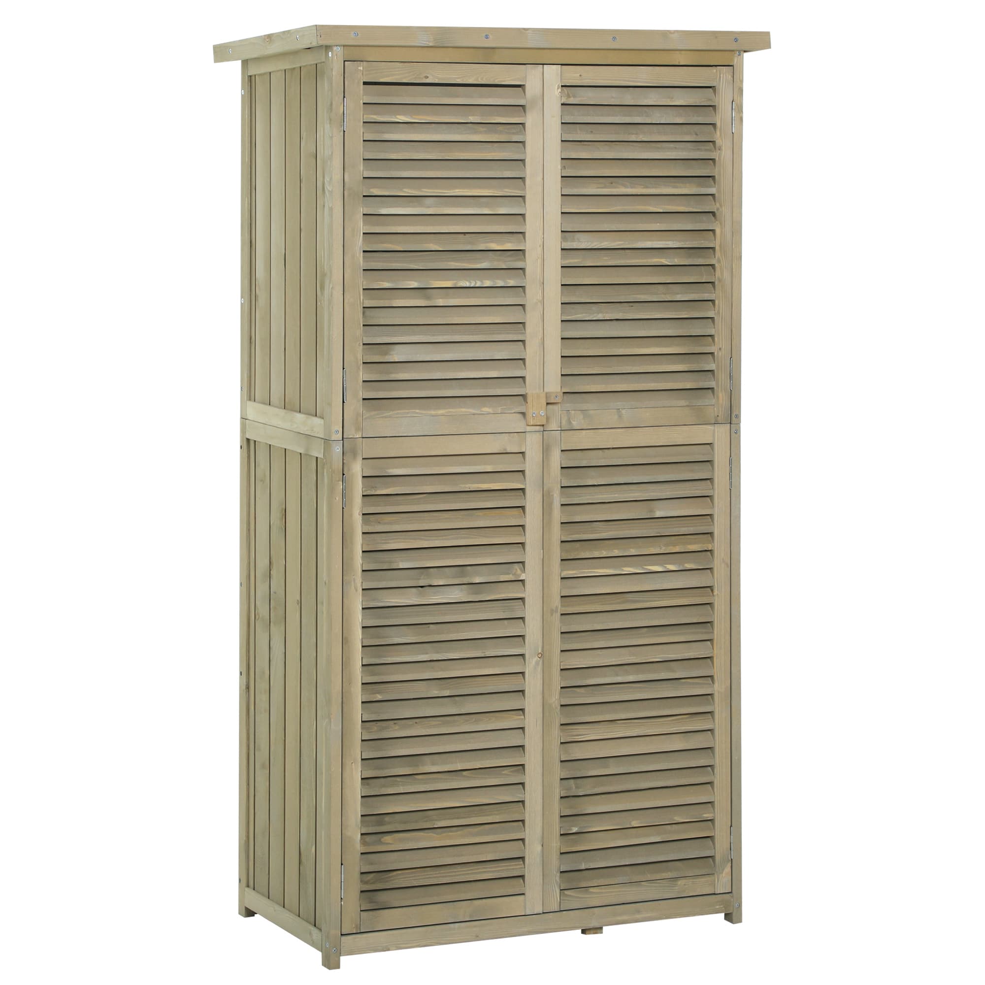 Outsunny Cabane de Jardin en Bois de Pin Autoclave avec Toit bitumé étanche, 2 étagères, Portes Persiennes, 87x47x160 cm, Vert Aosom France