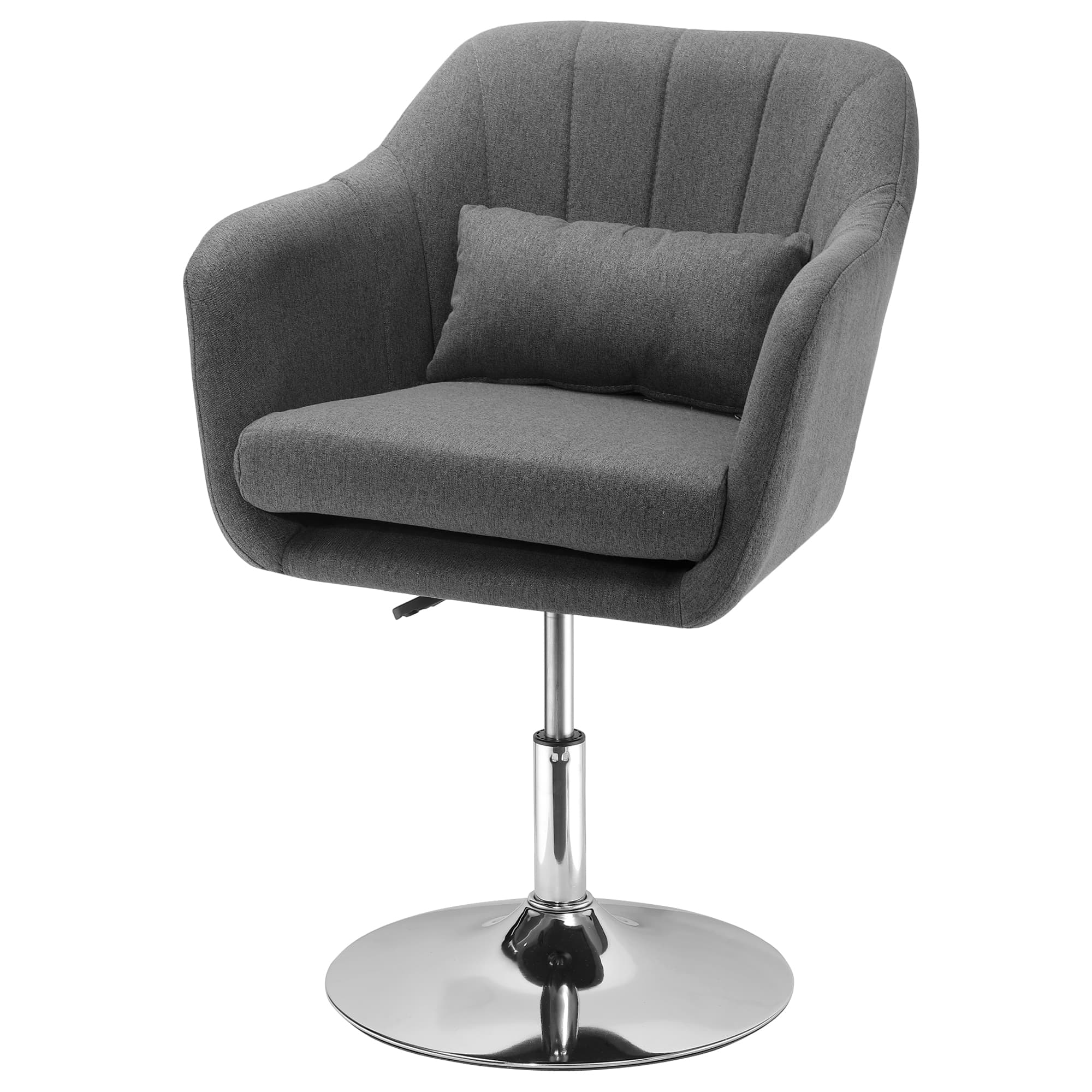 HOMCOM Fauteuil de salon Grand Confort Coussins lombaires Hauteur réglable pivotant 360° piètement métal chromé Lin Gris
