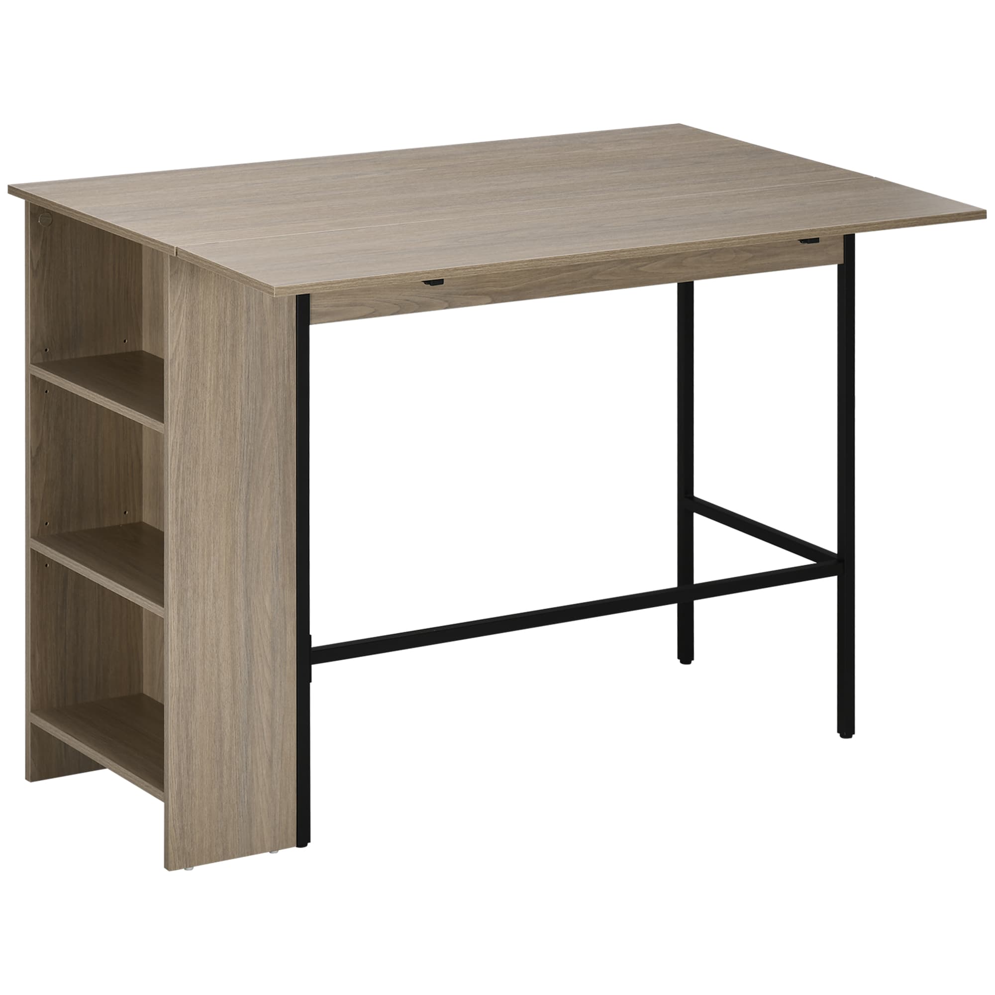 HOMCOM Îlot Central Cuisine Gris Clair Table Bar Rabattable Rangement 3 Étagères 120x76x91,4cm Aosom France