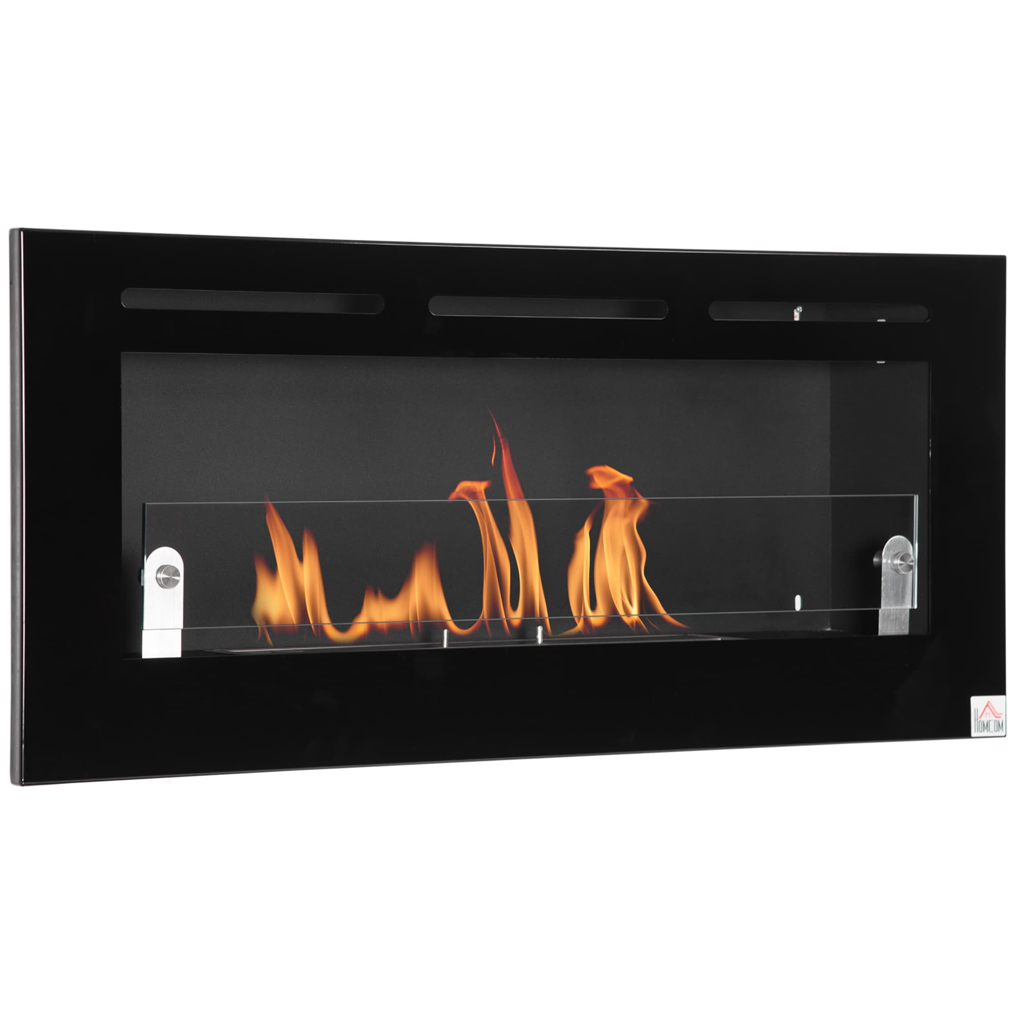 HOMCOM Cheminée bioéthanol cheminée murale encastrable brûleur 2,8 L, environ 3,5 h de durée de combustion Couverture 25-30 m2 Acier inox