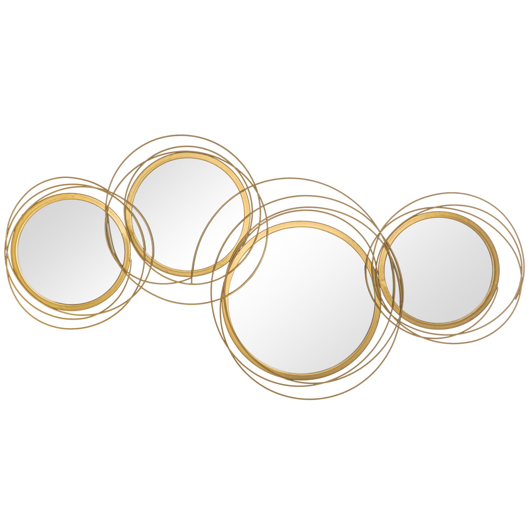 HOMCOM Ensemble de 4 miroirs ronds en métal dorés 107 x 56 cm