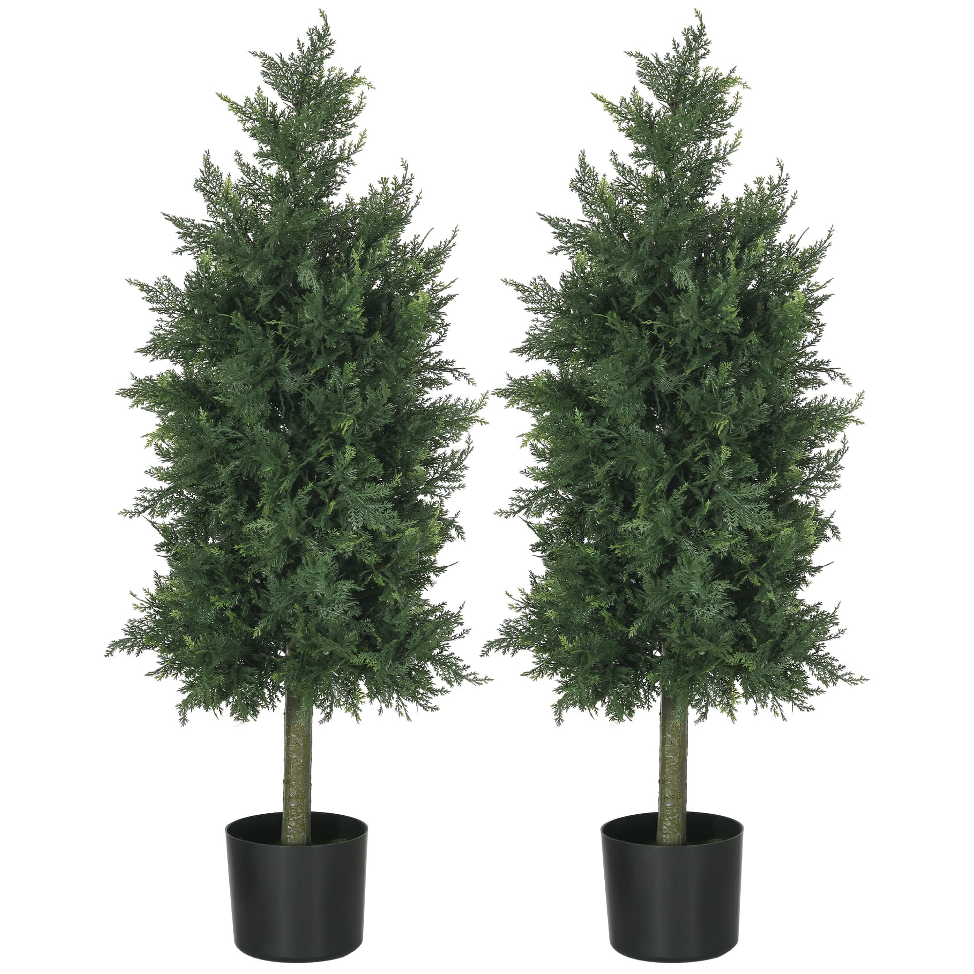 HOMCOM Lot de 2 plantes artificielles Cèdre avec pot, hauteur 90 cm, Conifère, 38L x 12,5l x 90H cm