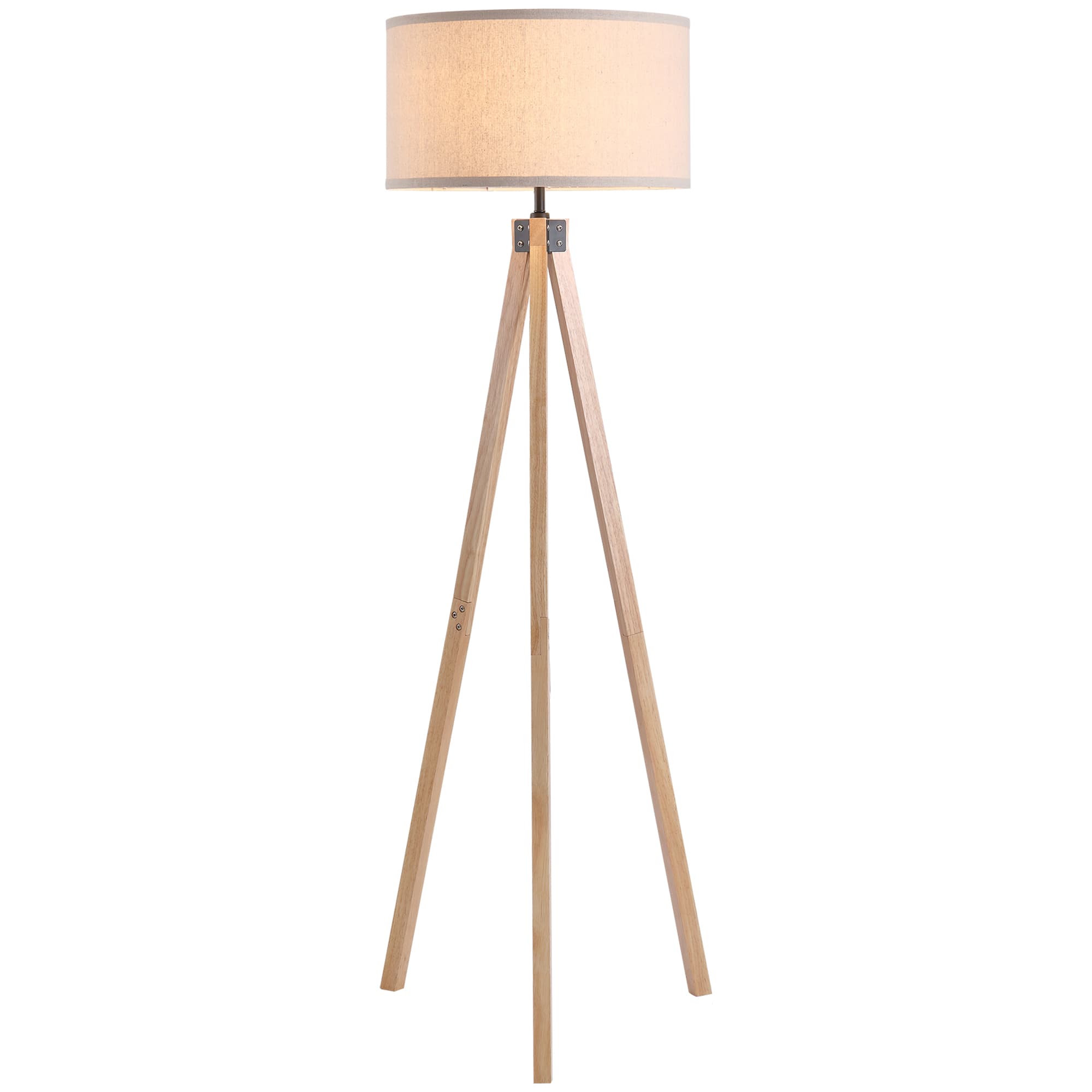 HOMCOM Lampadaire Trépied Abat-jour Simple Moderne Abat-Jour en Lin Pieds en Bois Chevet Douille E27 Max. 40 W Ø 45 x 152 cm