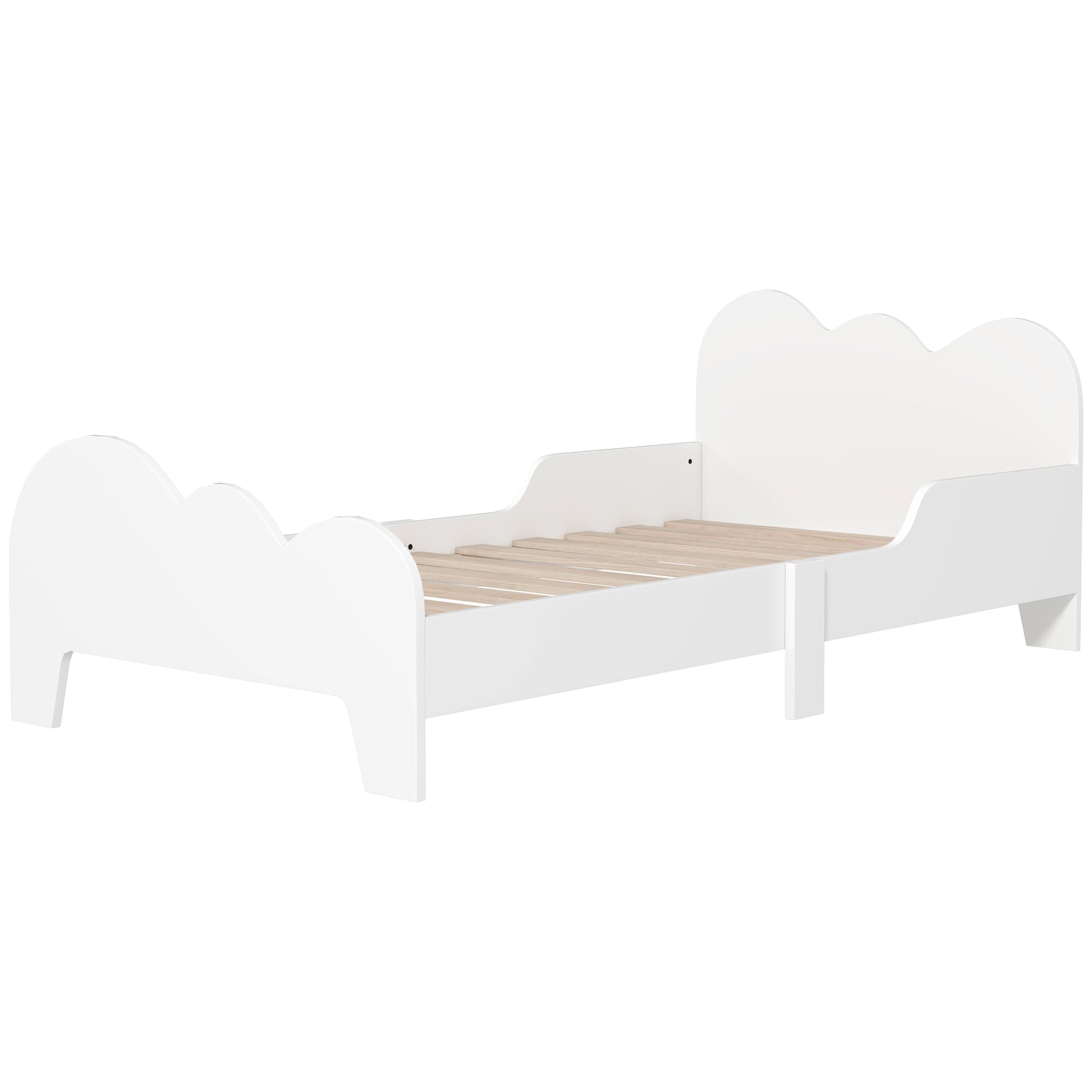 AIYAPLAY Lit enfant lit au sol enfant 70x140 cm avec barrière de sécurité, sommier à lattes inclus et décorations de nuage, blanc