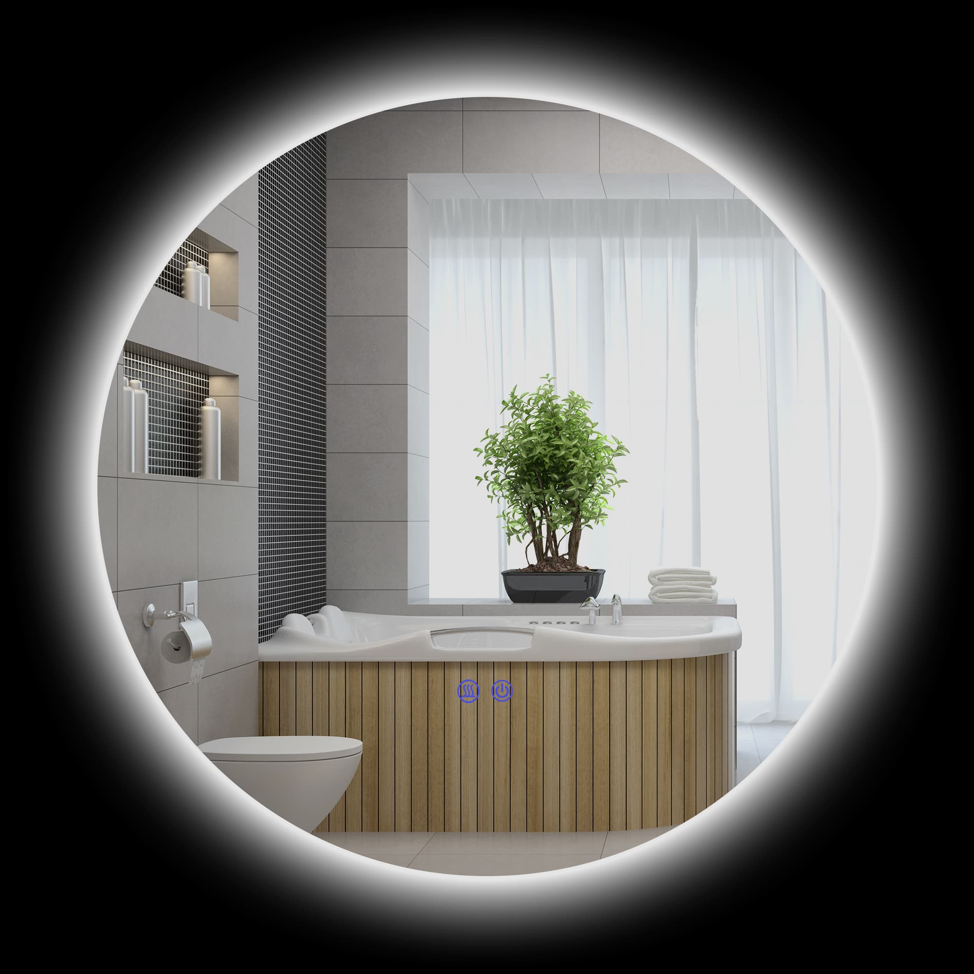 kleankin Miroir rond lumineux LED de salle de bain Ø 60 cm mural avec éclairage interrupteur tactile système antibuée 29 W gris