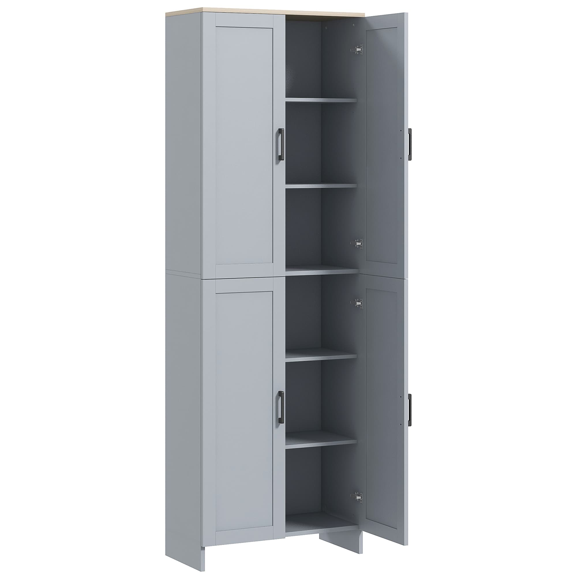 HOMCOM Armoire de cuisine hauteur 170 cm buffet haut avec 4 portes et étagères ajustable, design moderne, gris