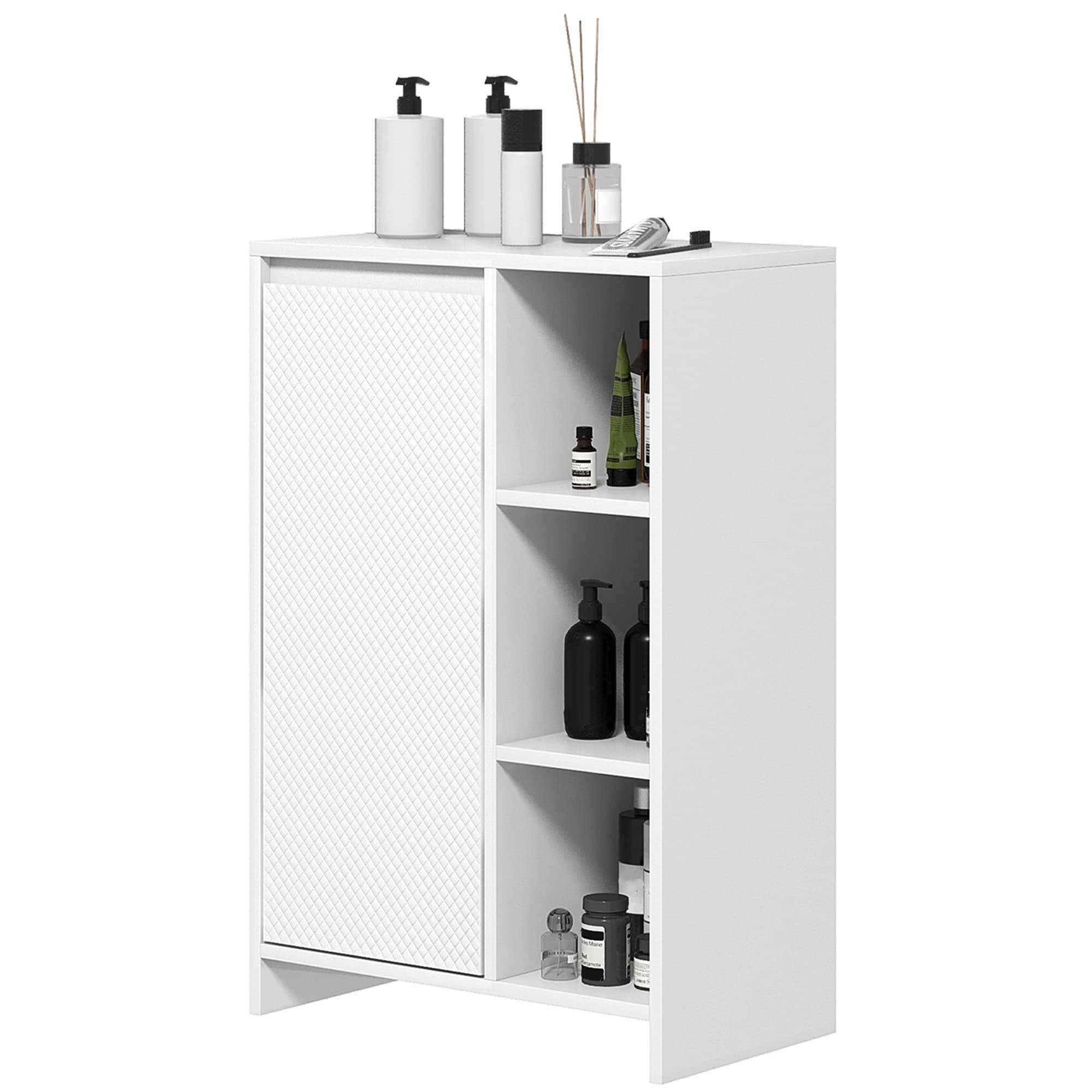 HOMCOM Meuble de rangement salle de bain 3 compartiments ouverts, 1 placard avec étagère réglable, 53 x 30 x 80 cm, blanc