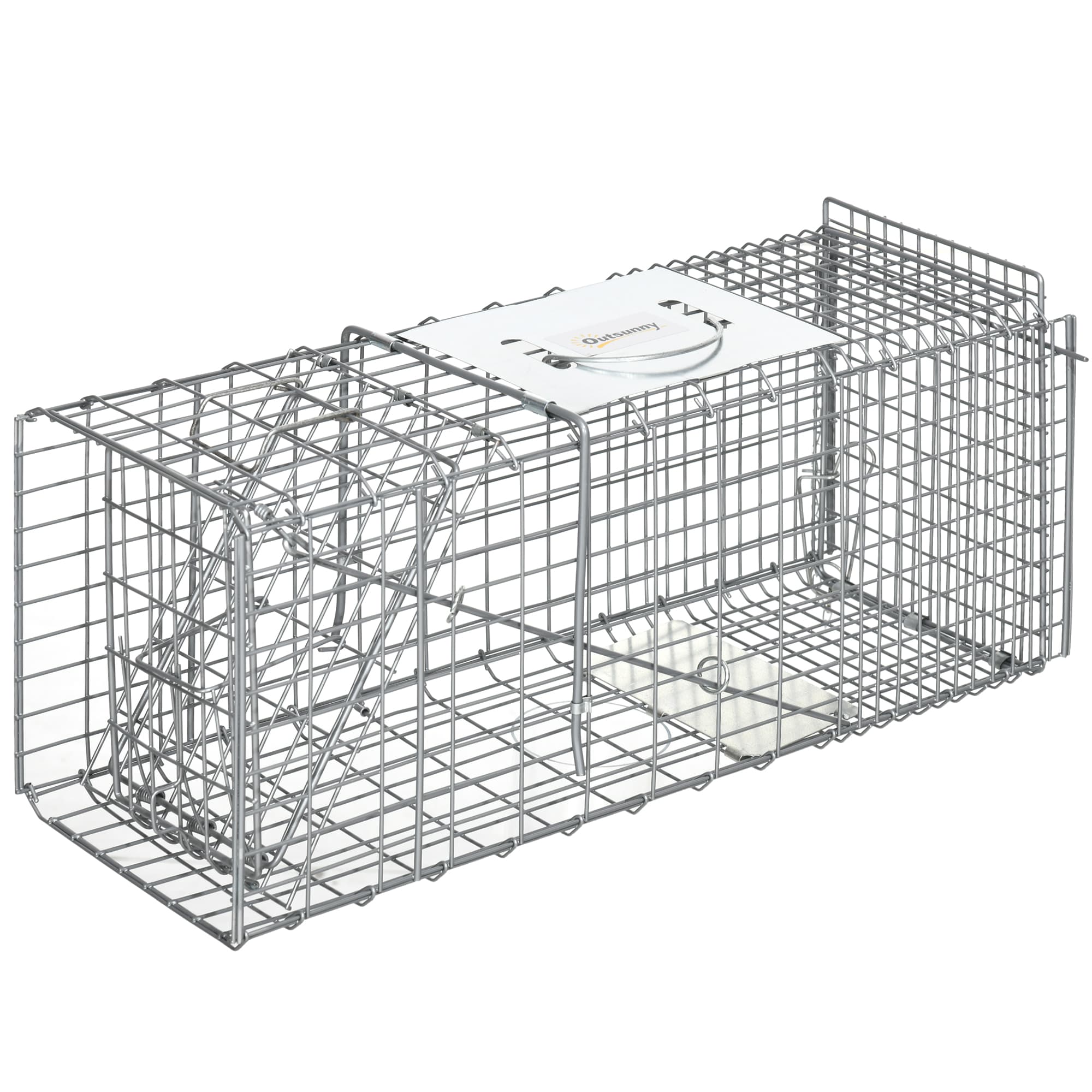 Outsunny Piège cage de capture pliante pour petits animaux type lapin rat - 2 portes poignée 66 x 24 x 30,5 cm acier gris Aosom France