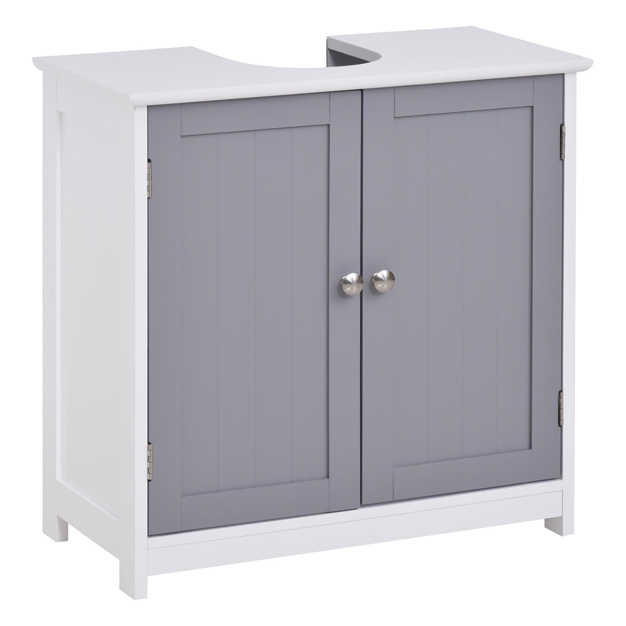 Kleankin Meuble Sous-Lavabo MDF Gris et Blanc 2 Portes et Étagère pour Salle de Bain Aosom France