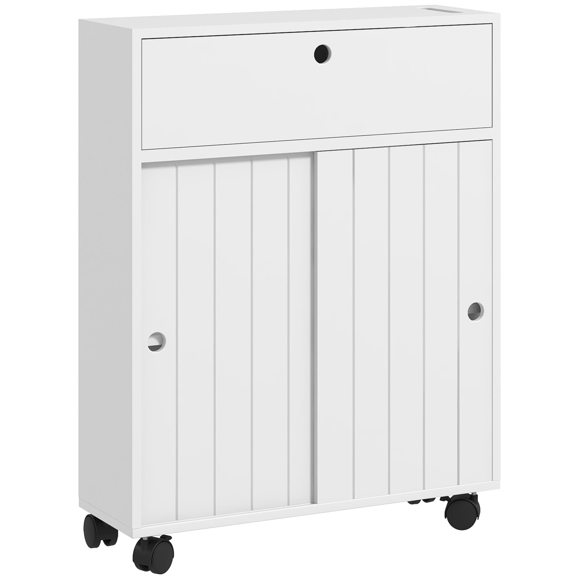 kleankin Meuble de rangement pour de bain avec rangement meuble porte-papier toilette petit meuble étroit sur roulettes - 52 x 17 x 67 cm blanc
