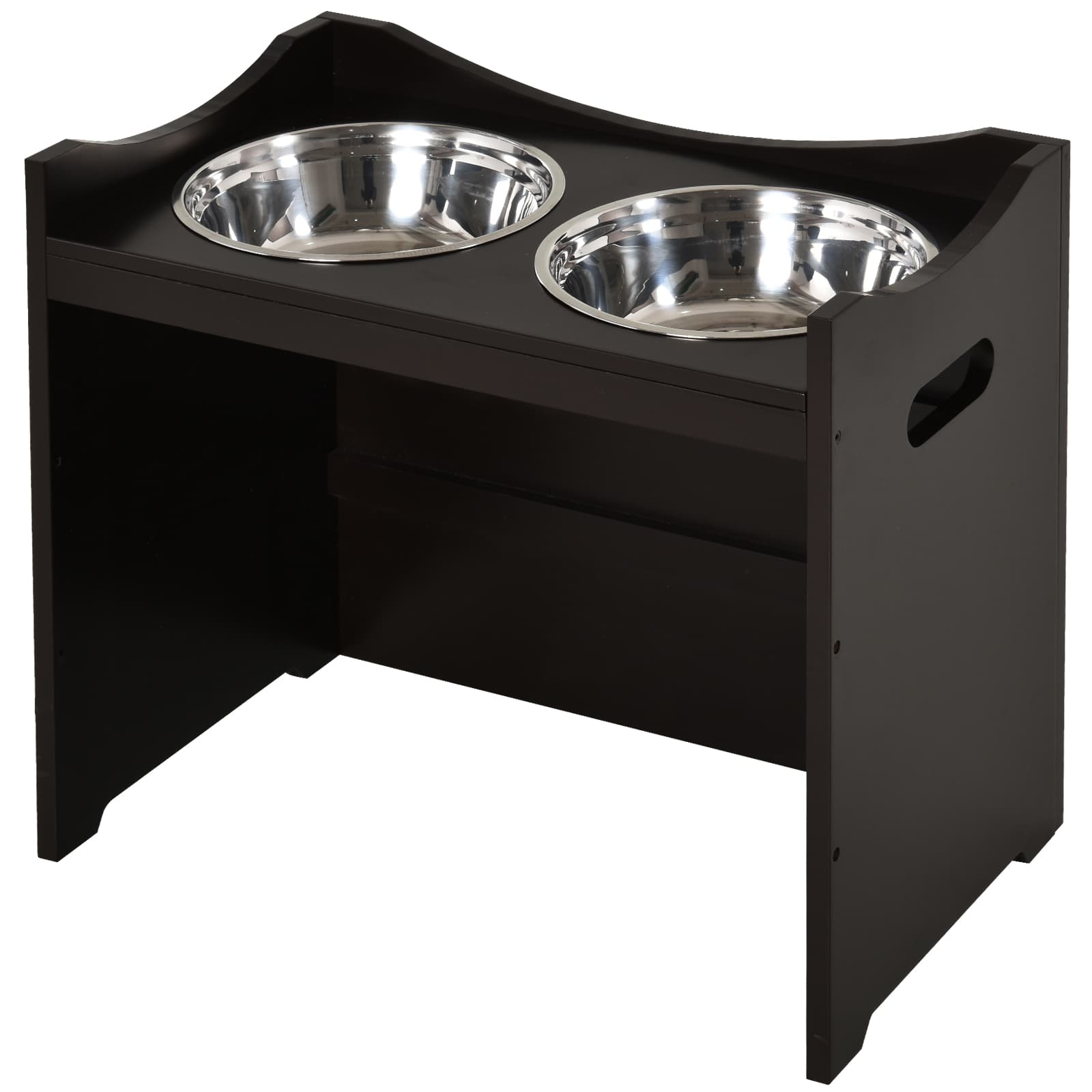 PawHut Porte-Gamelles Surélevé 2 Bols Inox sur Piètement MDF Brun Foncé 54x31x47cm pour Chiens/Chats Aosom France