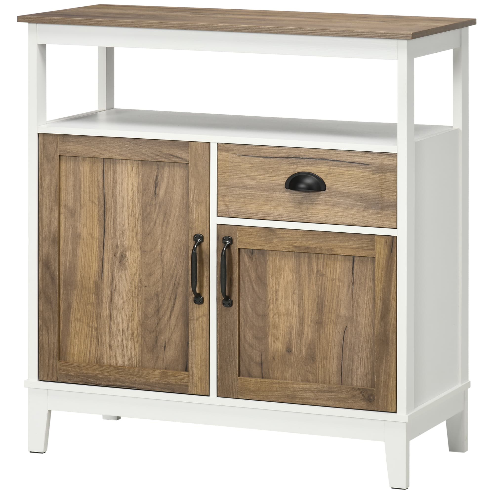 HOMCOM Buffet cuisine meuble de rangement 2 portes tiroir étagère ajustable compartiment ouvert 76,6 x 35 x 81,5 cm chêne brun