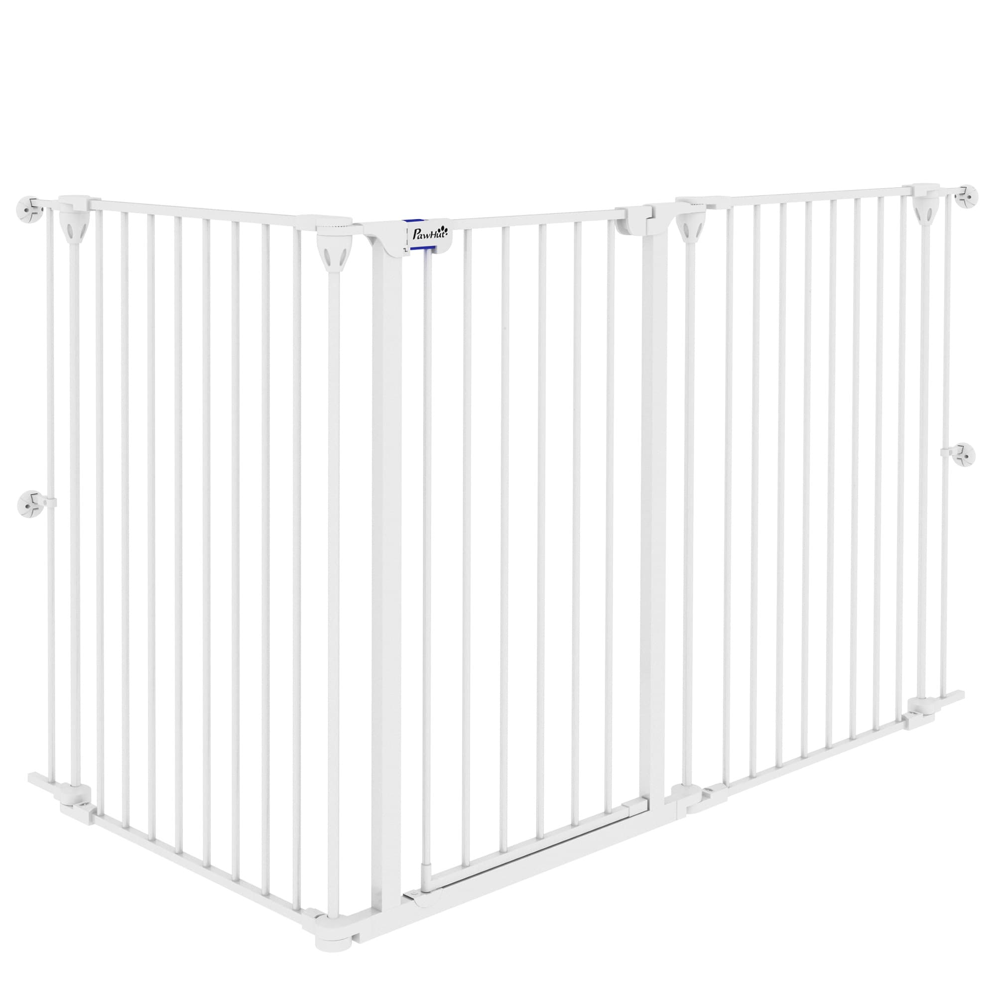 PawHut Barrière de sécurité barrière pour chien en acier à 3 panneaux pliante double verrouillage et porte intégrée pour porte et escalier blanc
