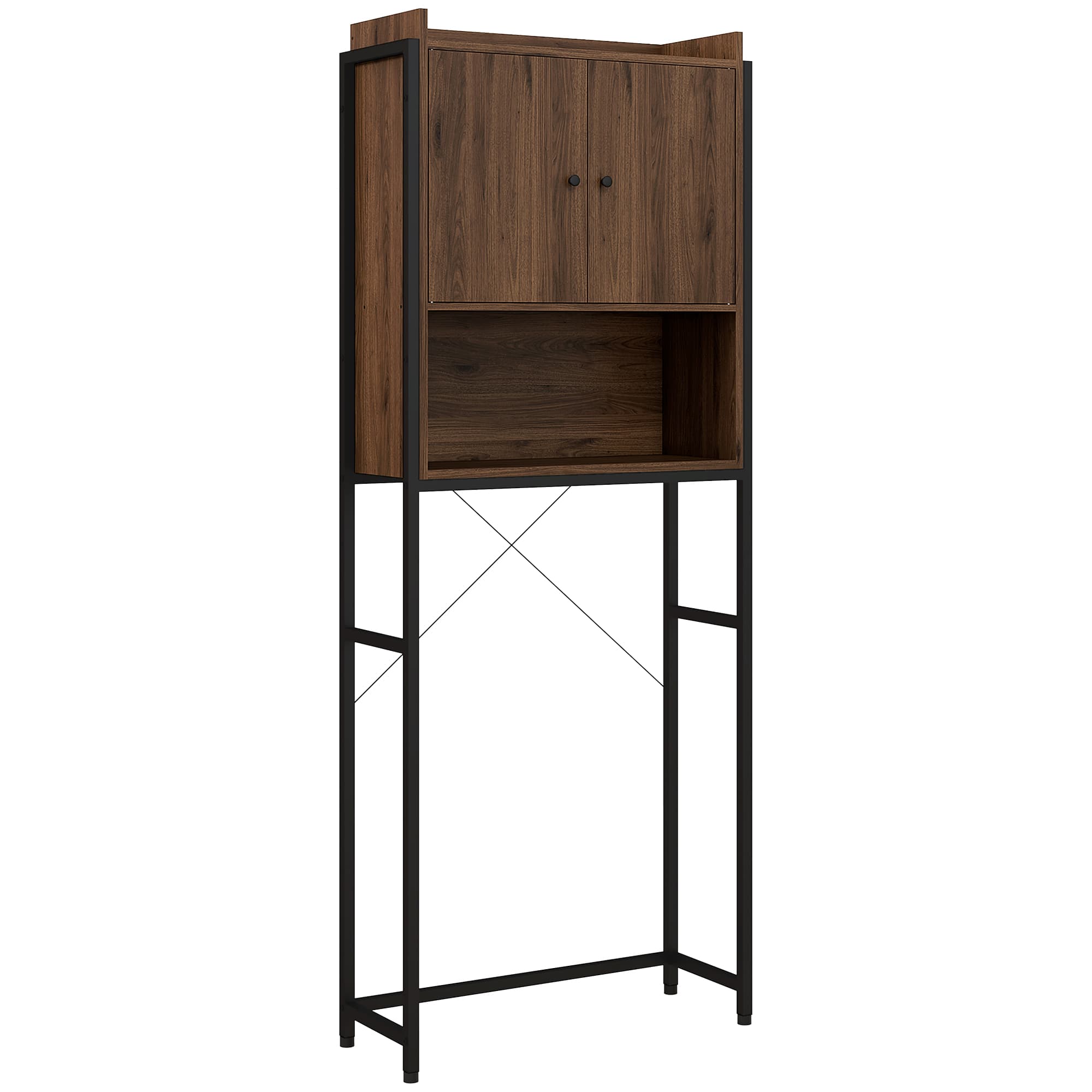 kleankin Étagère Dessus WC Salle de Bain 2 Portes Niche Marron Noir Aosom France