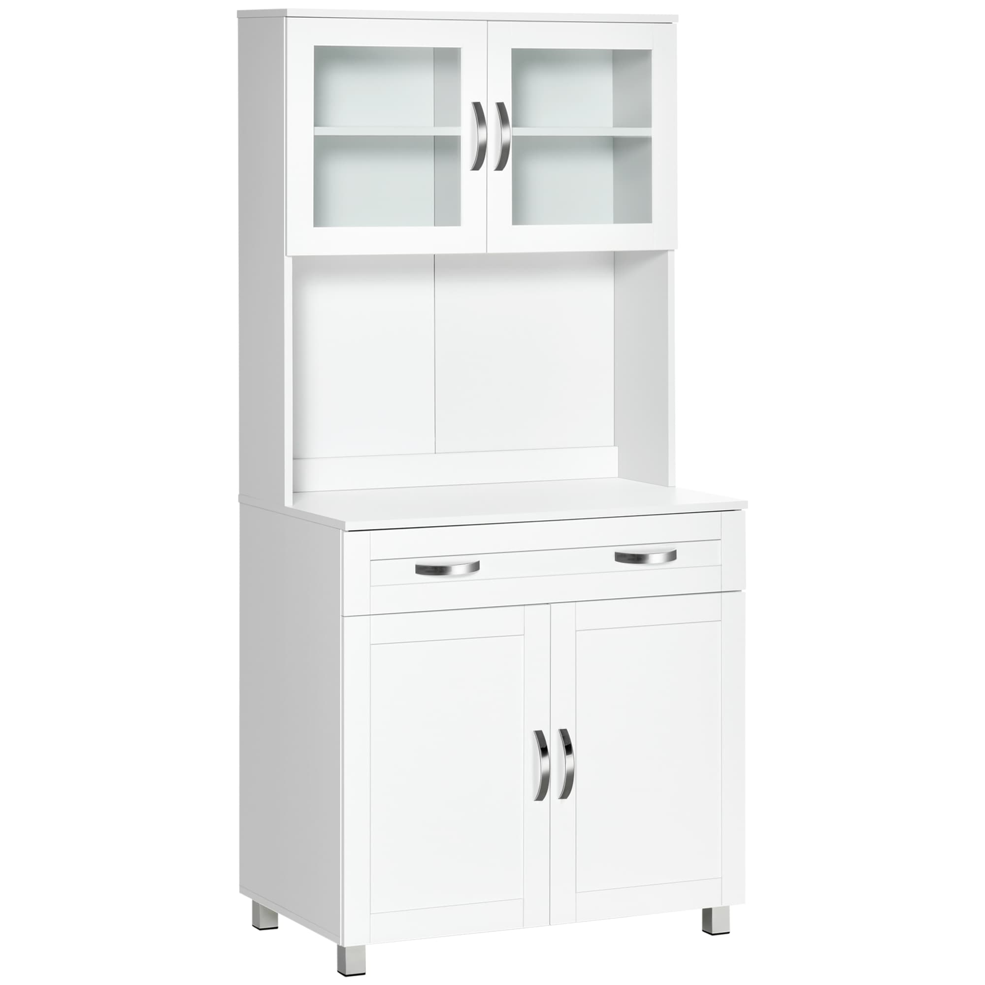 HOMCOM Armoire de cuisine vaisselier buffet haut de salle à manger multi-rangements 2 placards à double portes+tiroir+niche blanc