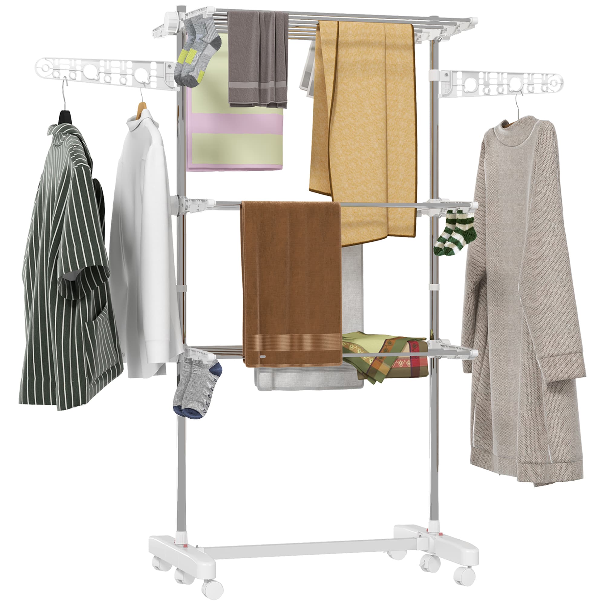 Homcom Sechoir à linge séchoir tour étendage étendoir pliable ailes latérales sur 3 niveaux