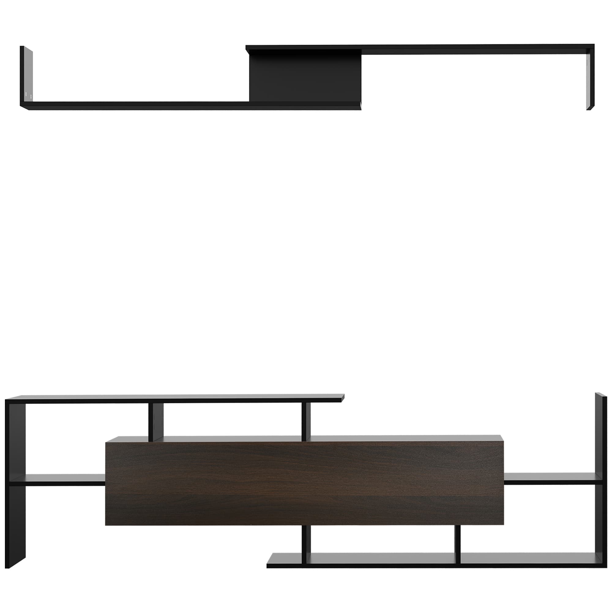 HOMCOM Ensemble meuble TV avec banc et étagère murale style contemporain 153,6H cm - noir