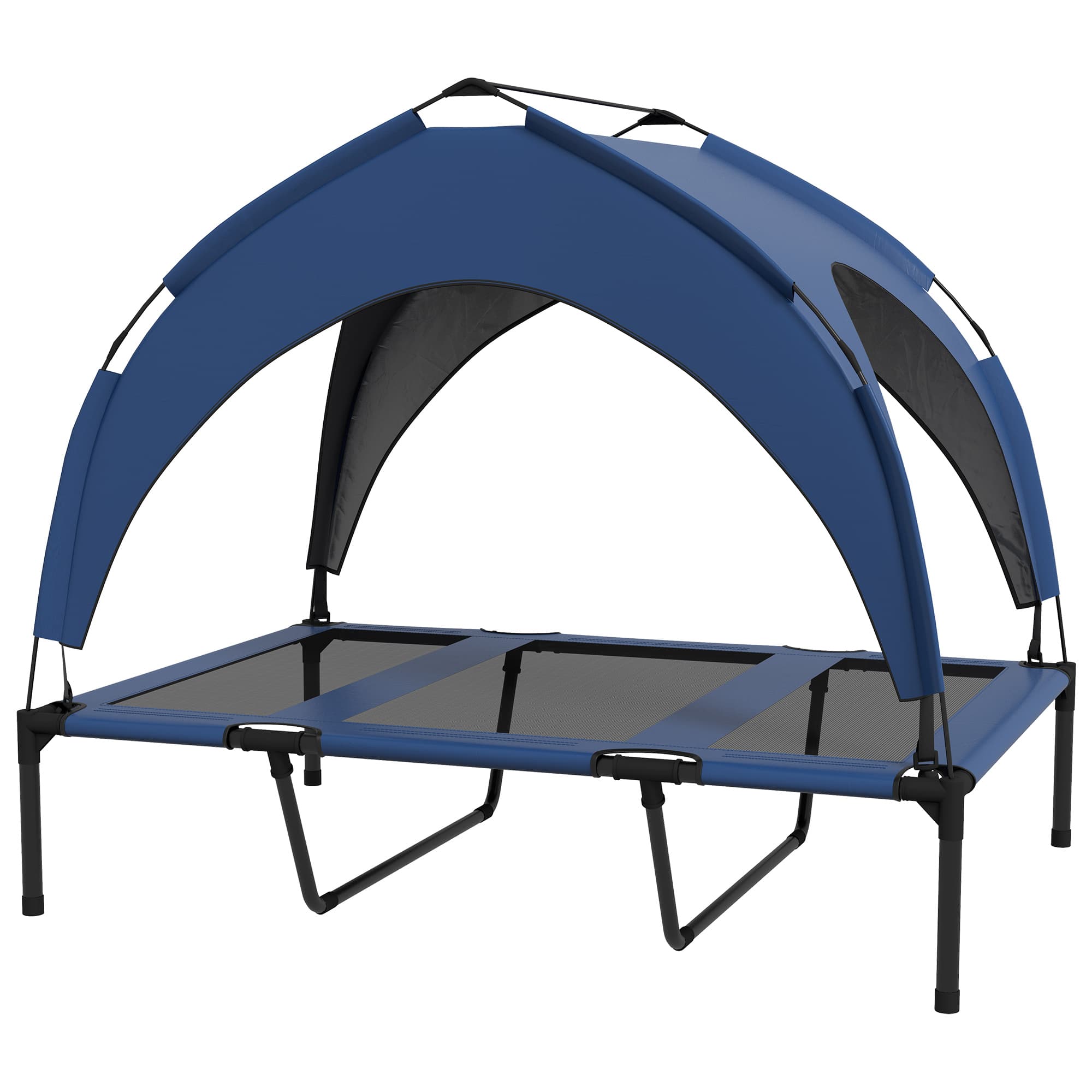 PawHut Lit pour chien chat sur pieds lit chien surélevé velum anti-UV oxford sac de transport 106 x 76 x 94 cm bleu foncé