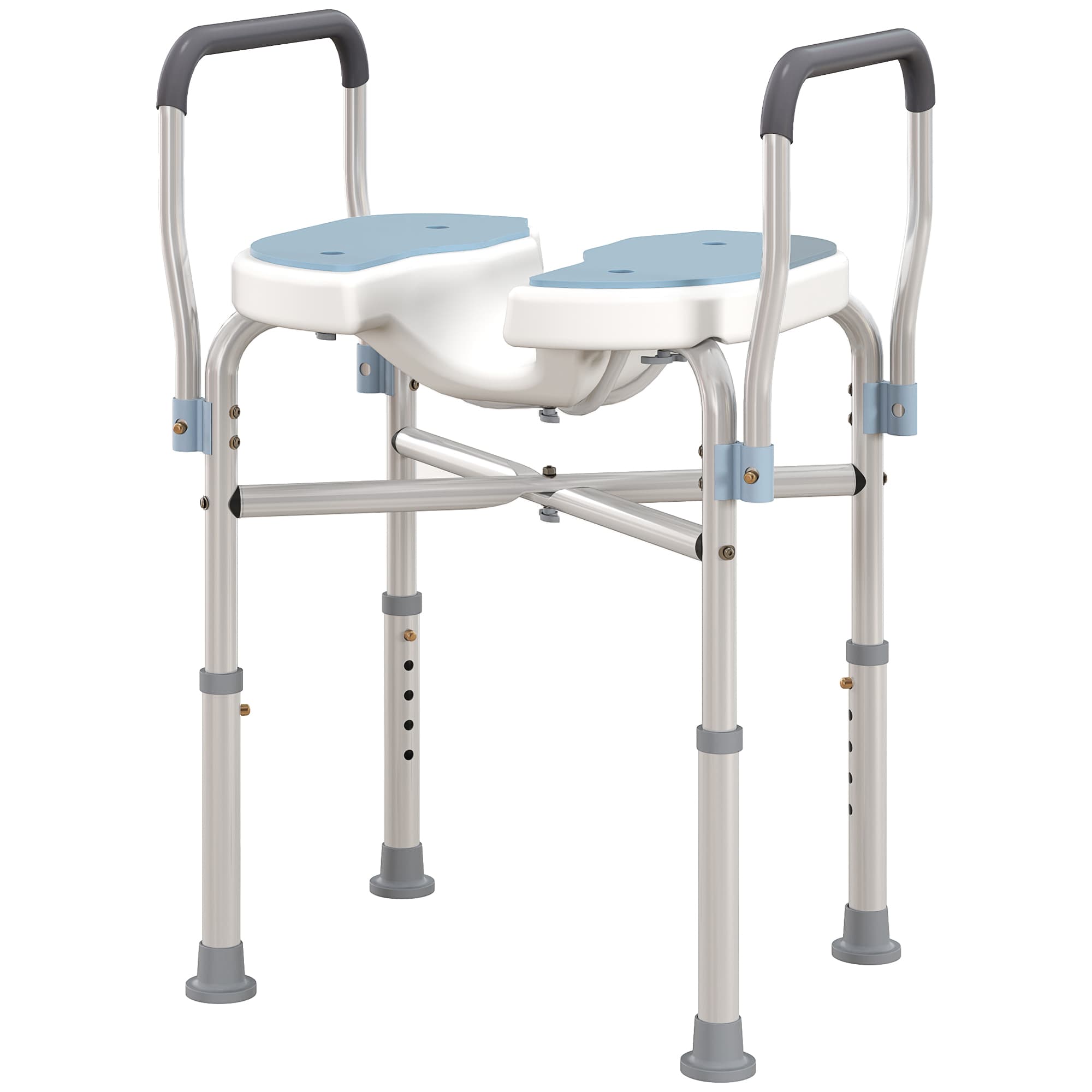 HOMCOM tabouret de douche chaise de bain, assise rembourrée confortable, idéal pour seniors, 53x36x64-75cm bleu clair Aosom France