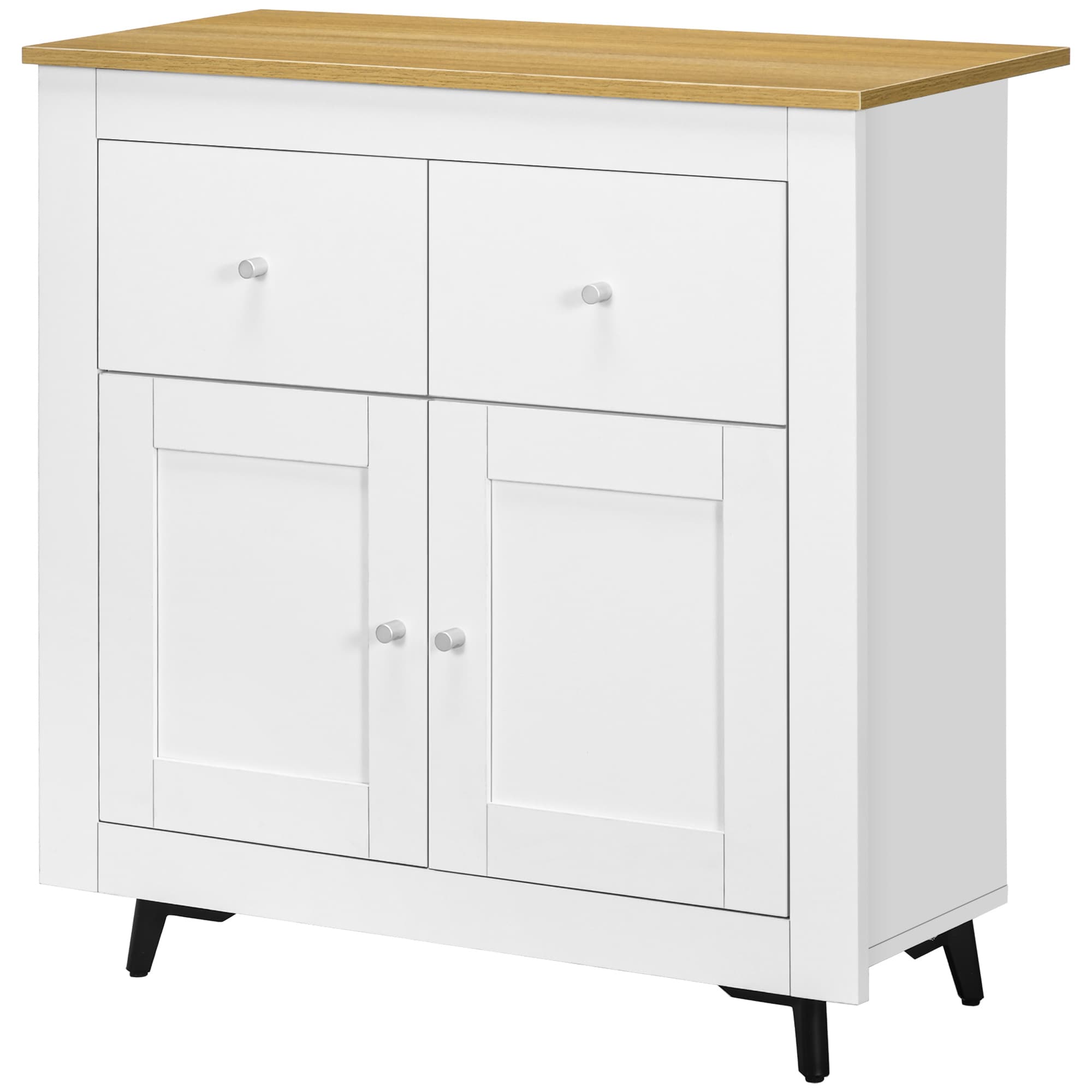 HOMCOM Meuble de rangement buffet avec placard à portes et 2 tiroirs, pour salon, salle à manger, dim. 78 x 35 x 80 cm, blanc