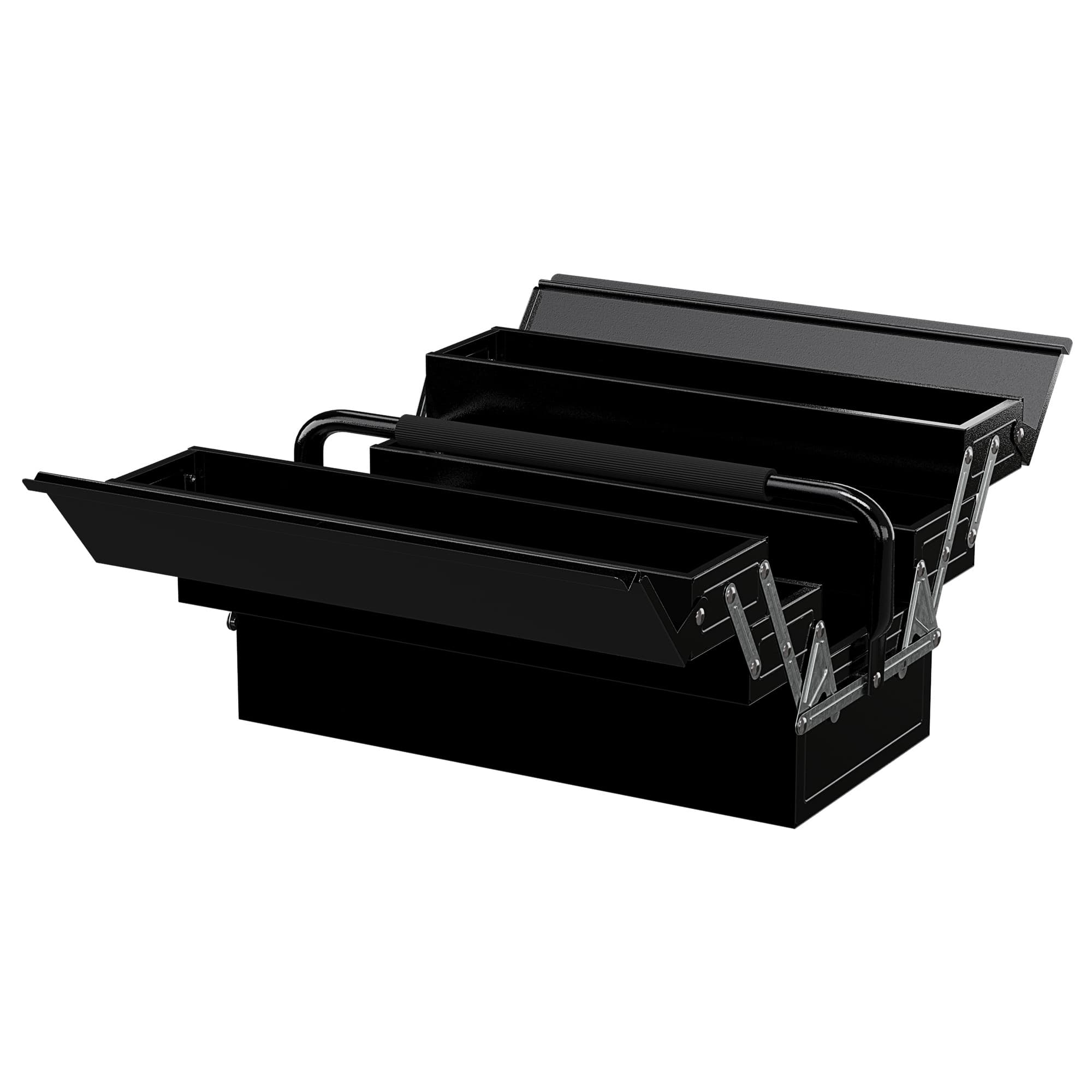 DURHAND Boite à outils métallique - coffret à outils - caisse à outils 3 niveaux 5 plateaux rétractables - tôle acier noir