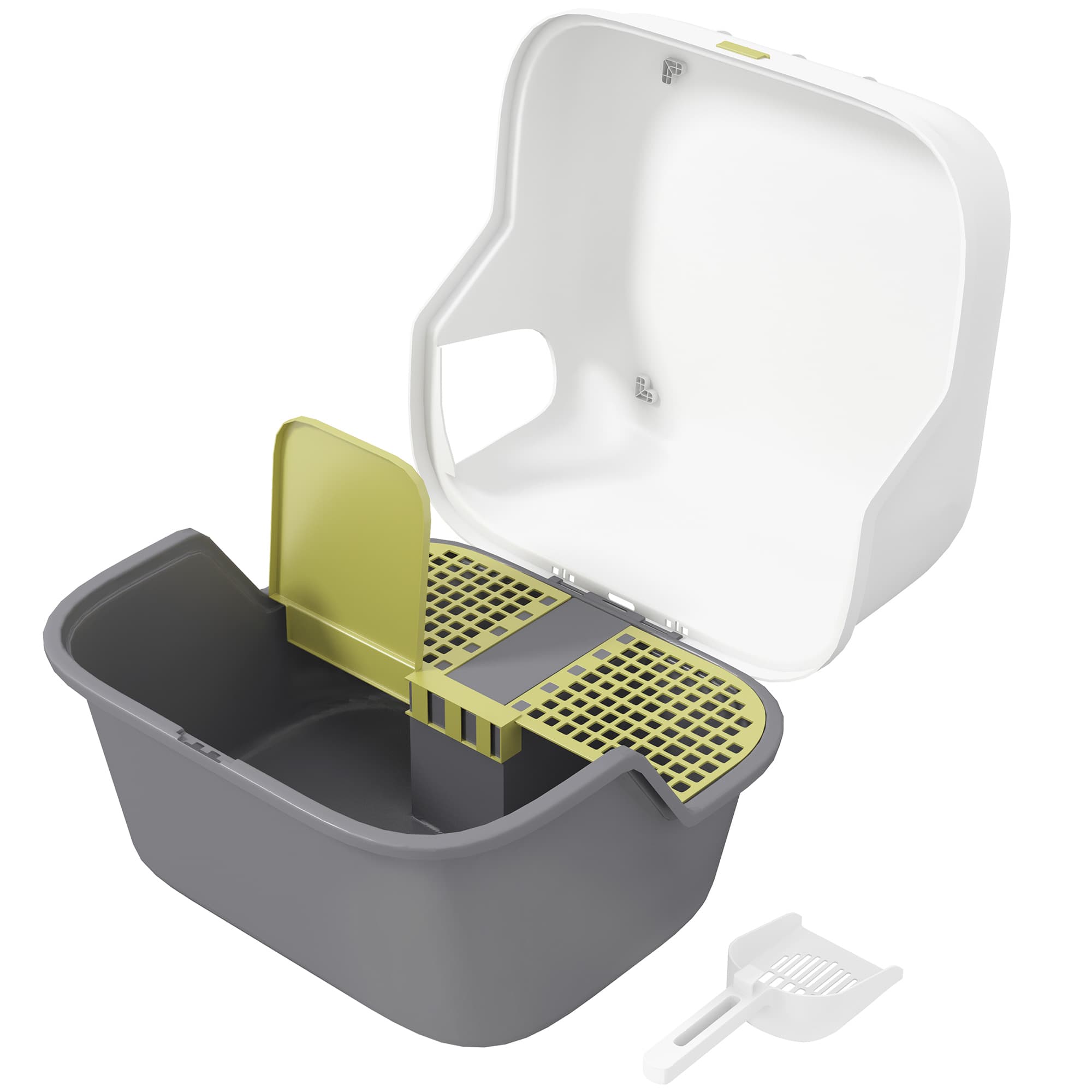 PawHut Bac à litière pour chat maison de toilette pour chat couvercle supérieur verrouillable et ouvrable 50 x 50 x 39 cm crème