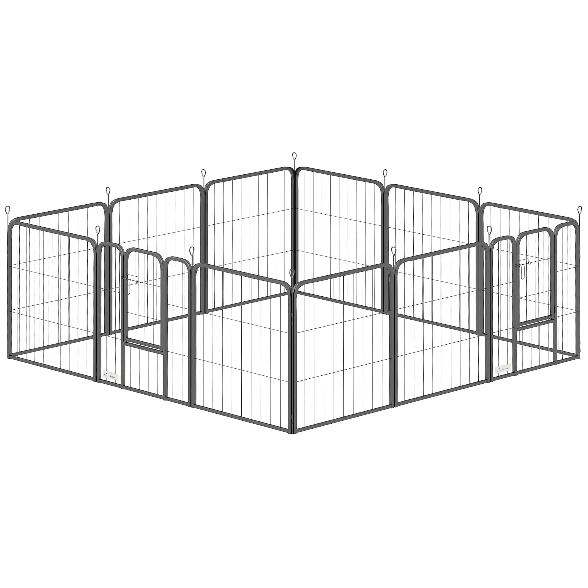 PawHut Parc pour chien enclos chien 12 panneaux modulable et pliable acier 2 portes pour chiot intérieur extérieur 60H cm noir