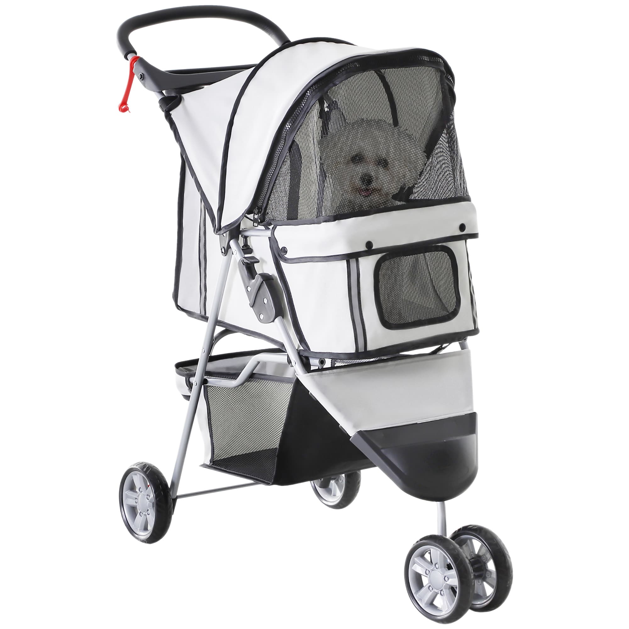 PawHut Poussette buggy pliable porte-gobelet panier de rangement inclus roues avec frein tissu 600D Oxford métal 75 x 45 x 97 cm gris