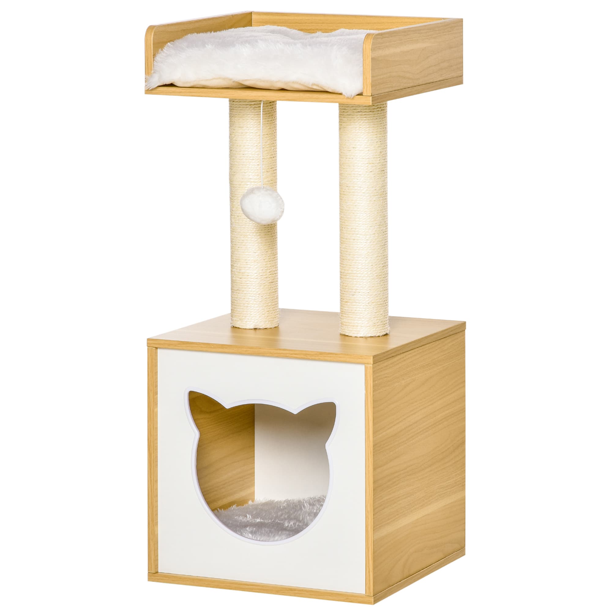 PawHut Arbre à Griffer Sisal avec Plateforme Supérieure et Jouet Suspendu Hauteur 81cm Aosom France