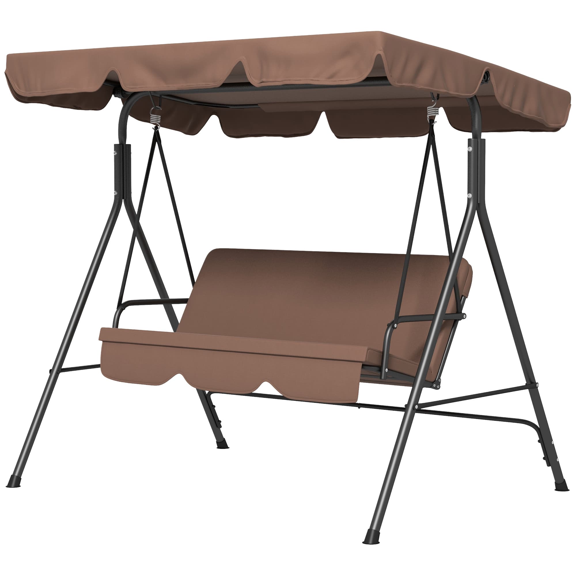 Outsunny Balancelle de jardin 3 places toit inclinaison réglable coussins 172 x 110 x 153 cm acier noir polyester marron