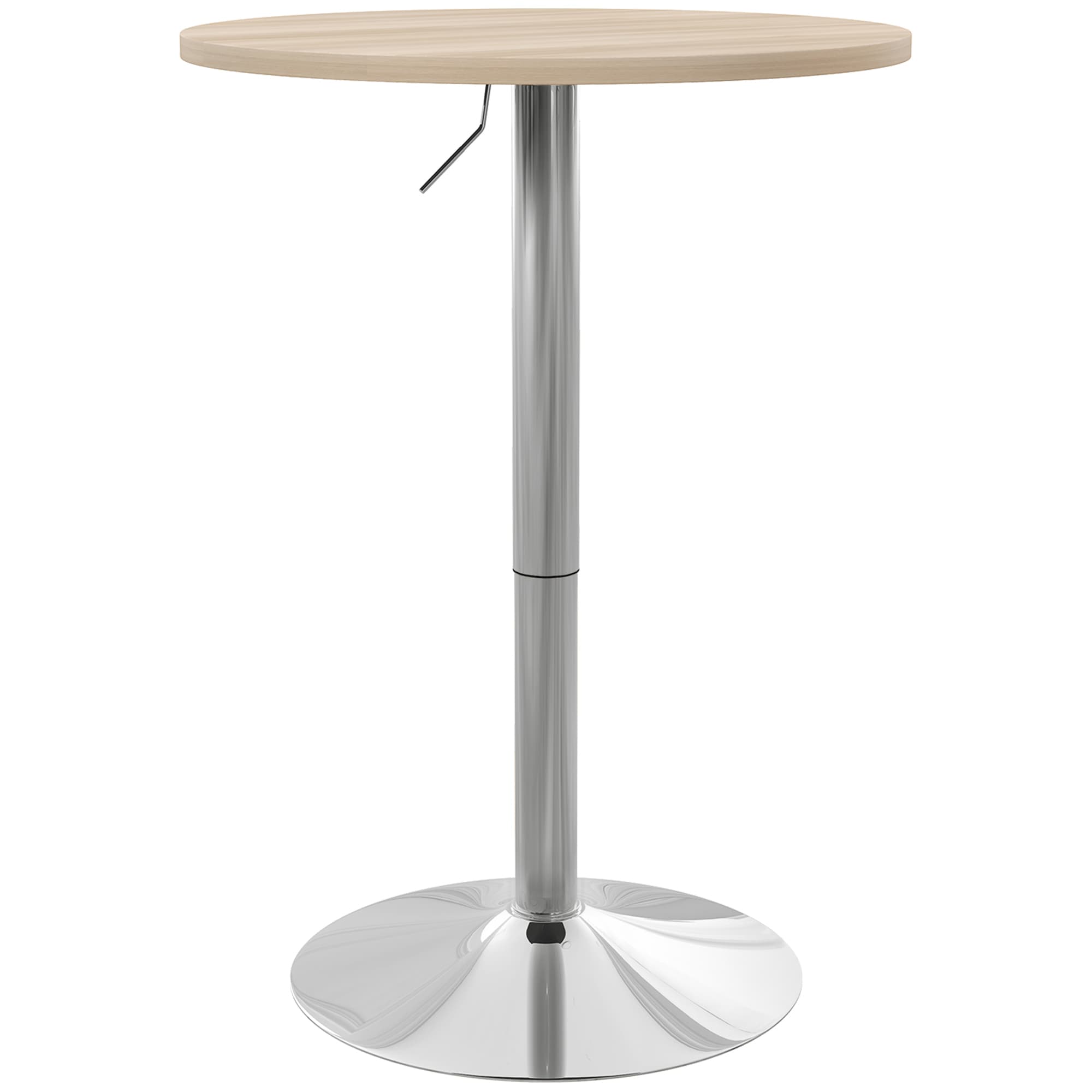 HOMCOM Table de bar ronde table haute cuisine réglable en hauteur 69-91 cm plateau pivotante à 360° naturel et gris