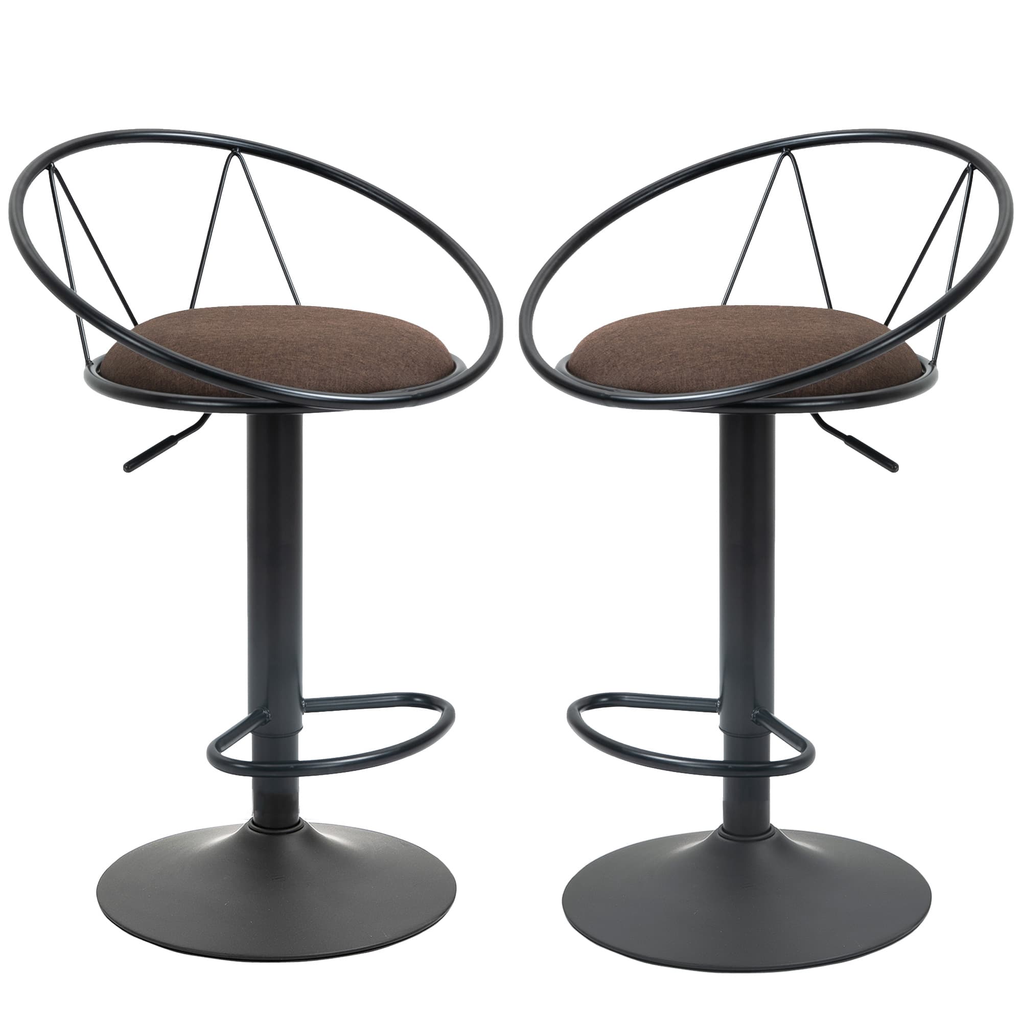 HOMCOM Lot de 2 tabourets de Bar Design néo-rétro réglable pivotant avec Repose-Pied métal Noir Lin Marron Aosom France