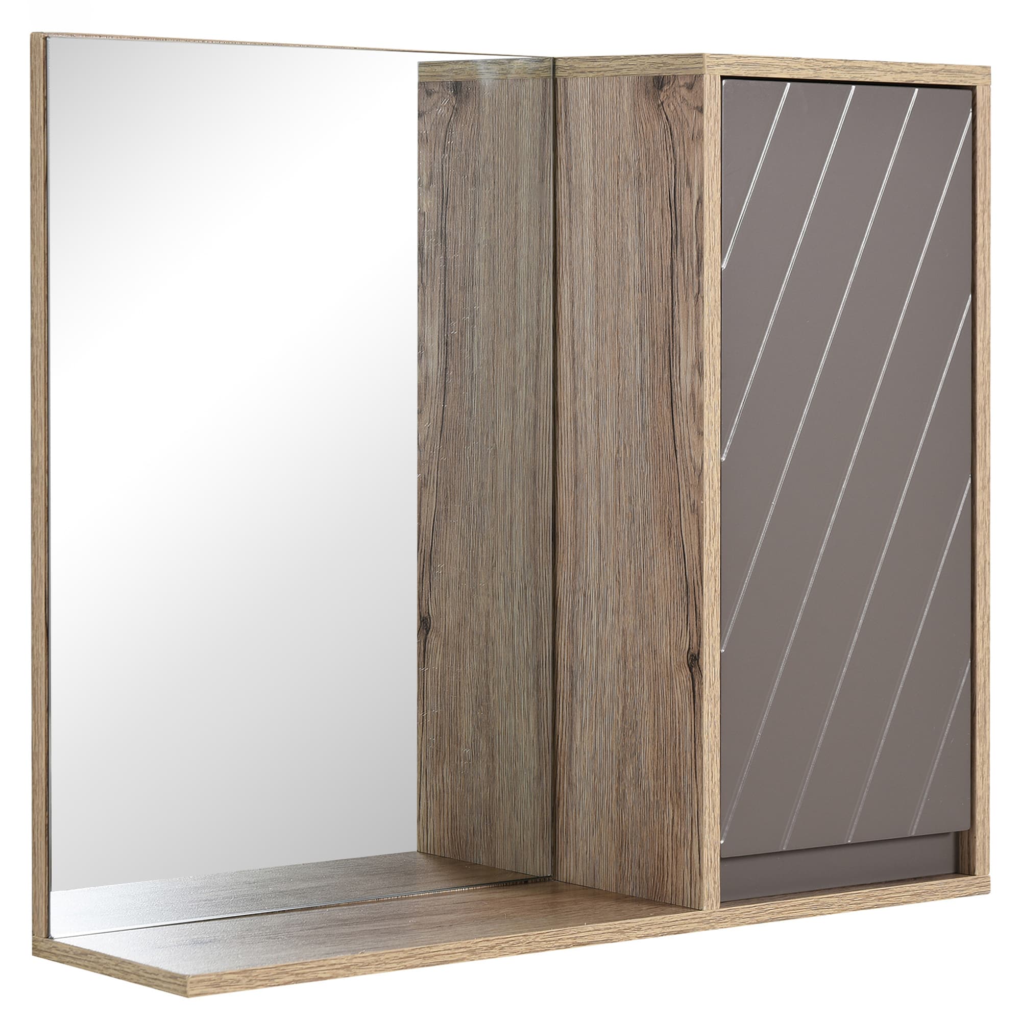 HOMCOM Miroir Mural Salle de Bain avec Étagère et Placard Chêne Clair Gris Aosom France
