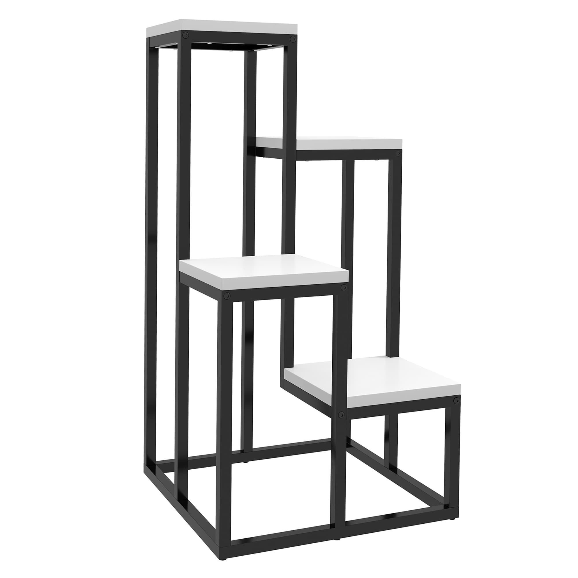 Outsunny Étagère à plantes étagère à fleurs en métal et bois 4 niveaux de différentes hauteurs style industriel 34 x 34 x 66 cm
