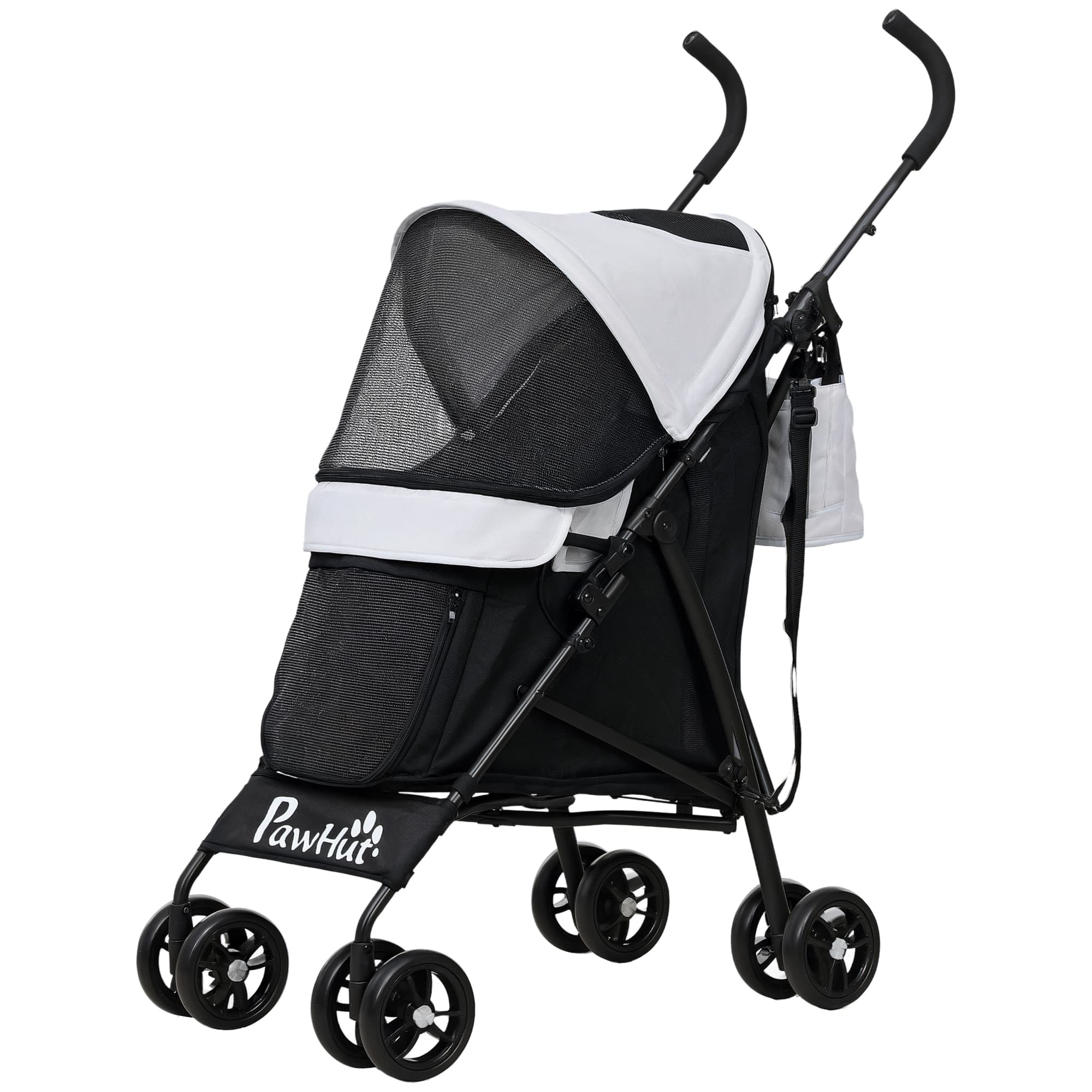 PawHut Poussette chien poussette pour chien 4 roues structure parapluie légère pliable sac de rangement charge 4 kg gris clair